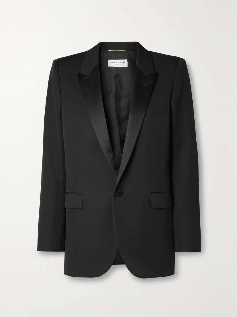 Saint Laurent Tube Satin-trimmed Grain De Poudre Wool Blazer