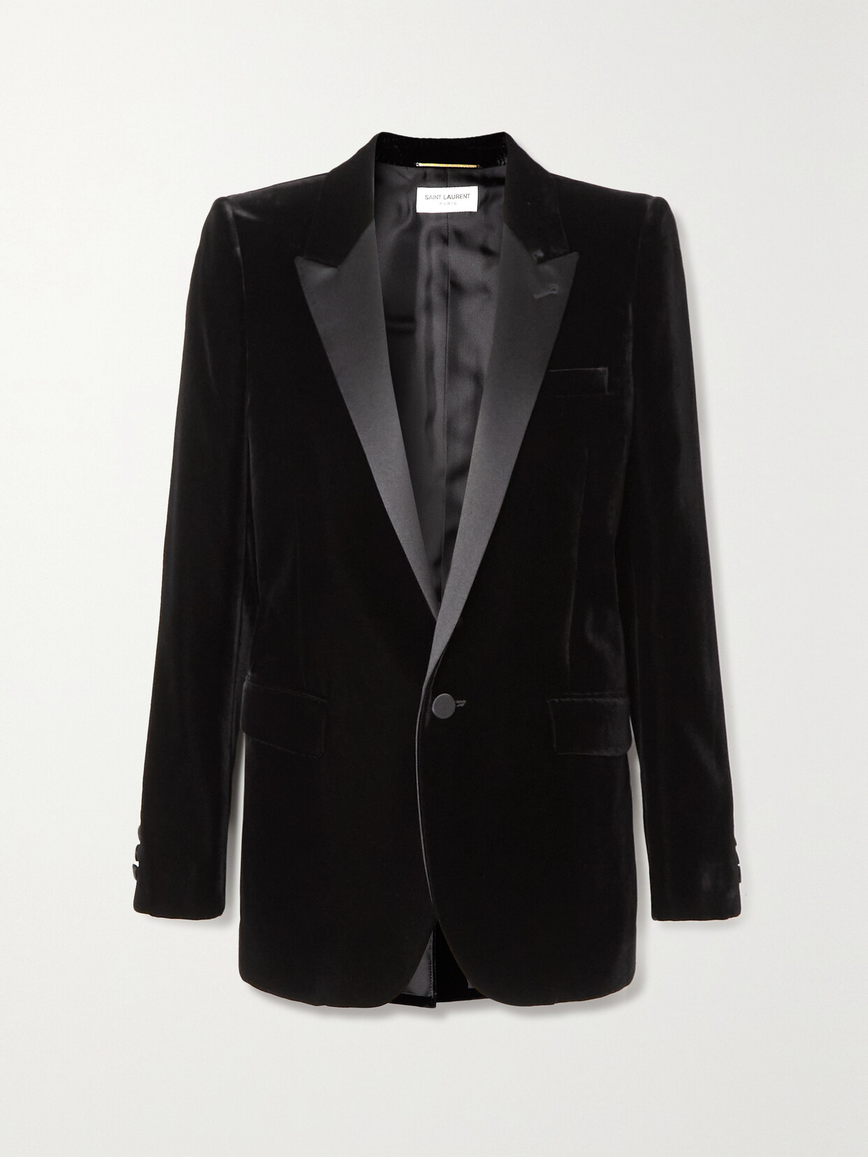 Shop Saint Laurent Satin-trimmed Velvet Blazer In Black