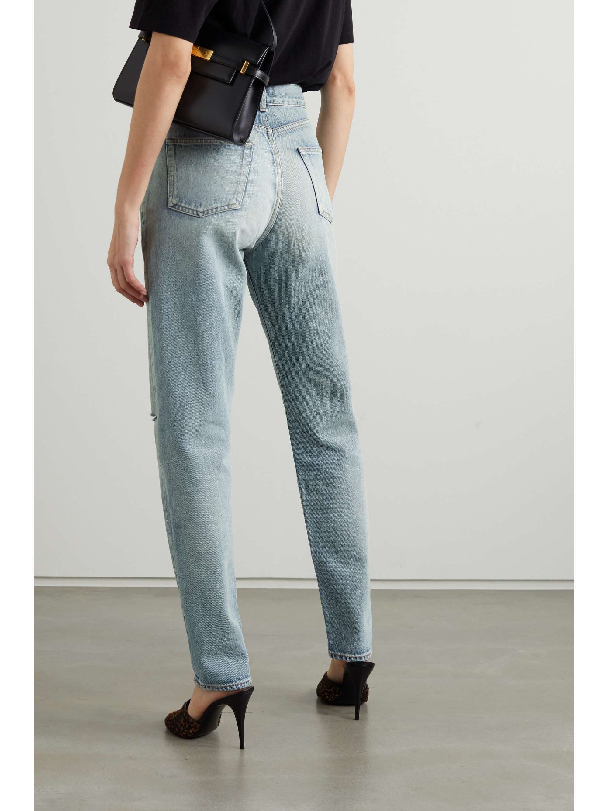 SAINT LAURENT Distressed high-rise slim-leg jeans | NET-A-PORTER