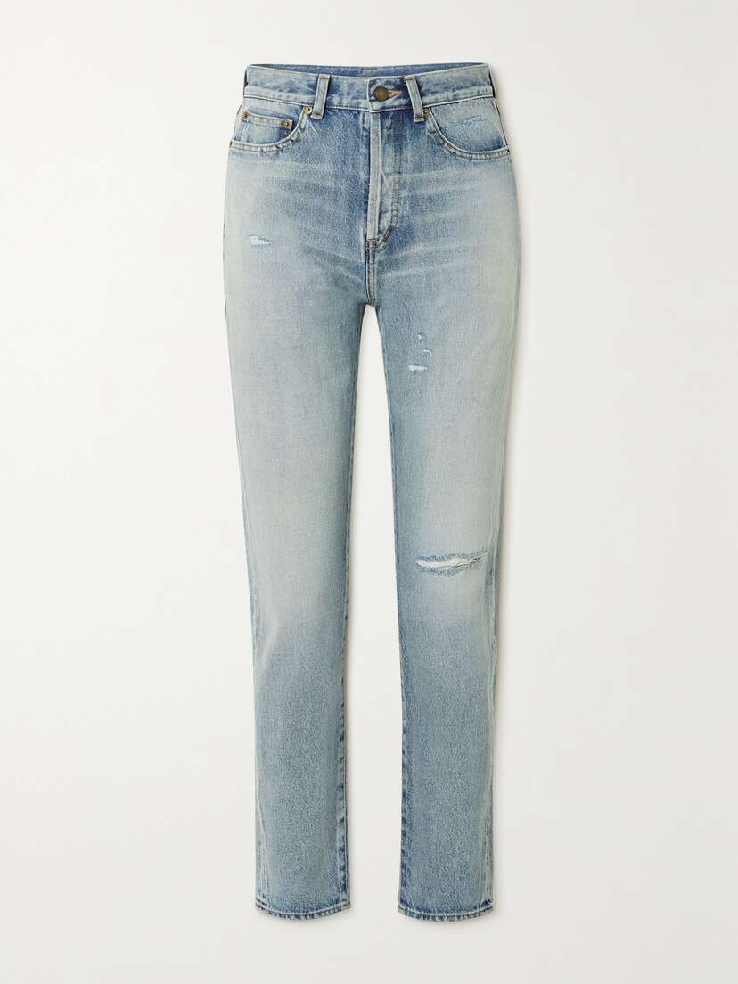 Saint Laurent Distressed High-rise Slim-leg Jeans