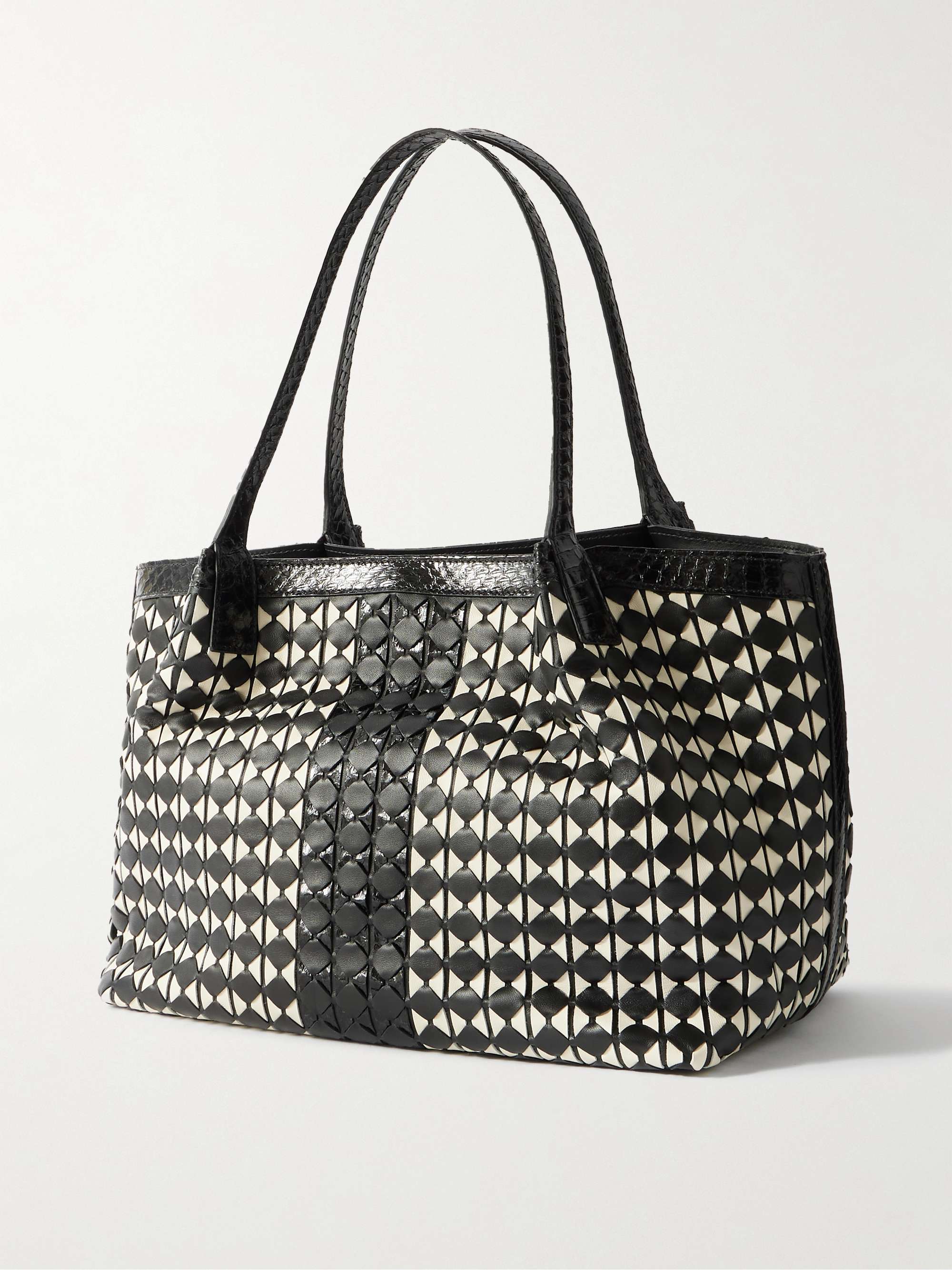 SERAPIAN Secret watersnake-trimmed woven leather tote