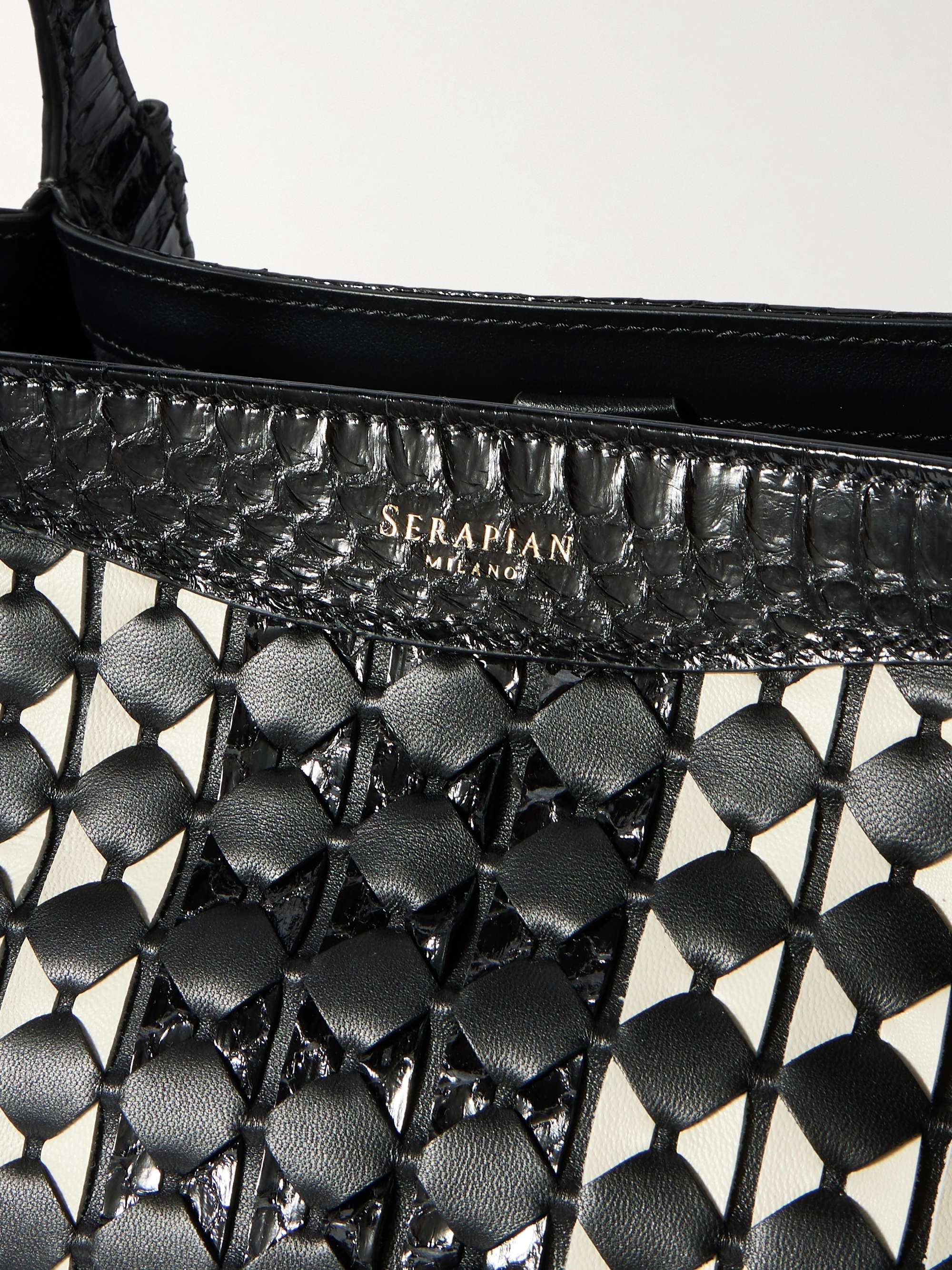 SERAPIAN Secret watersnake-trimmed woven leather tote