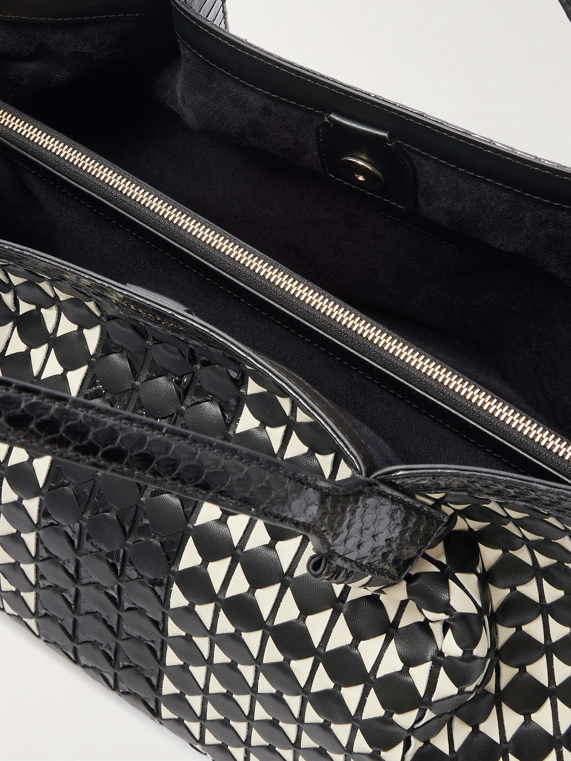 SERAPIAN Secret watersnake-trimmed woven leather tote