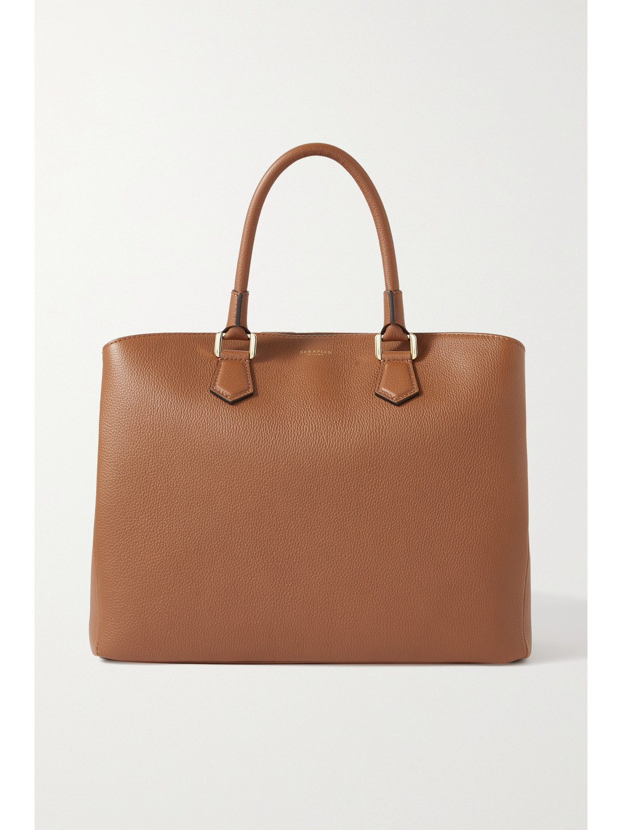 Serapian Luna Textured-leather Tote In Brown