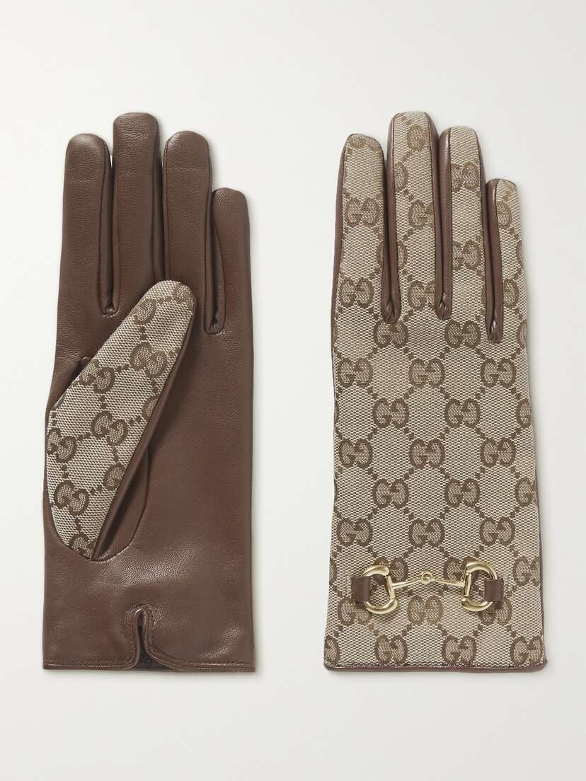 Gucci Madly Horsebit-embellished Coated-canvas And Leather Gloves