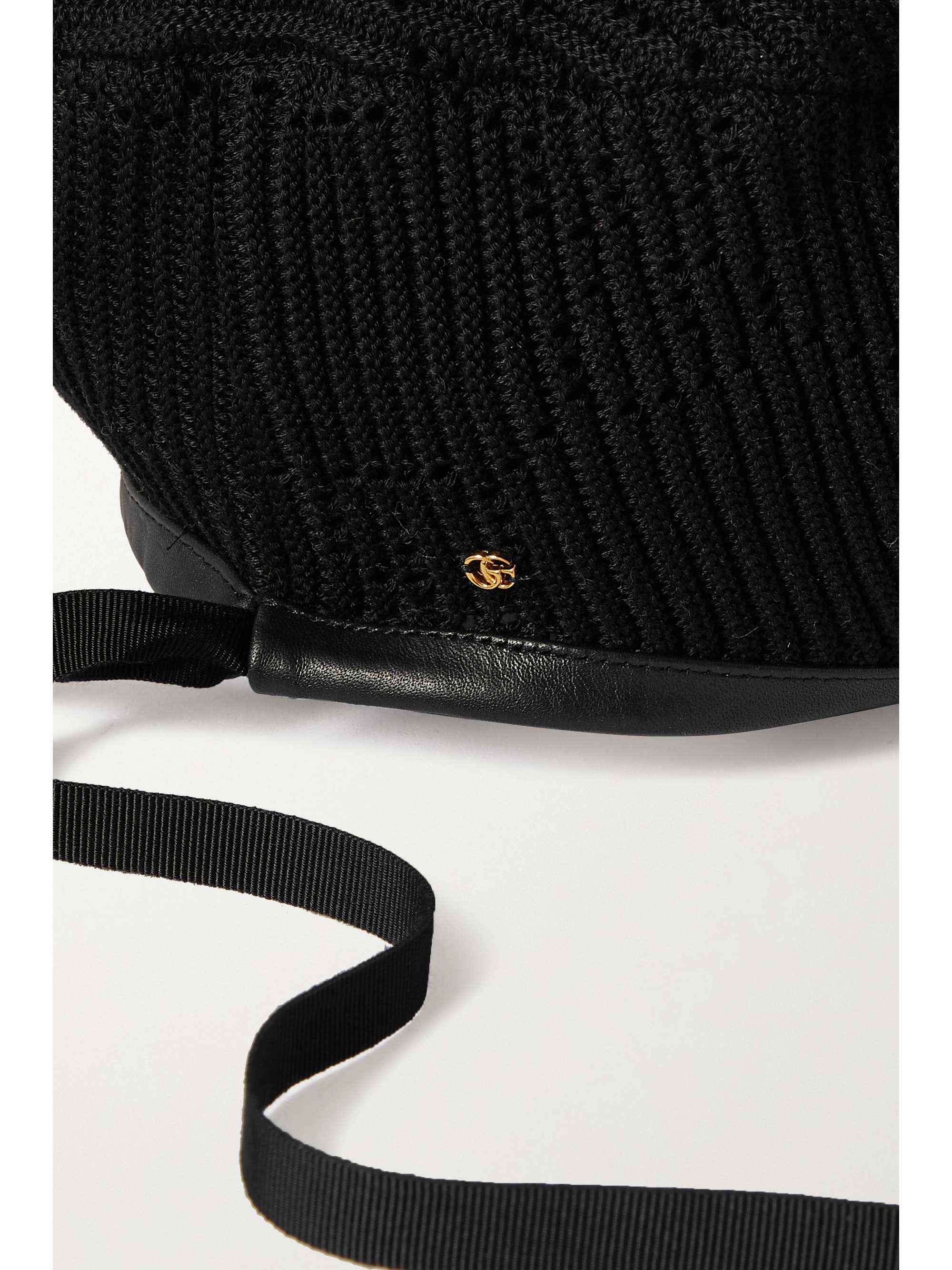 Black Malibu leather-trimmed crocheted 