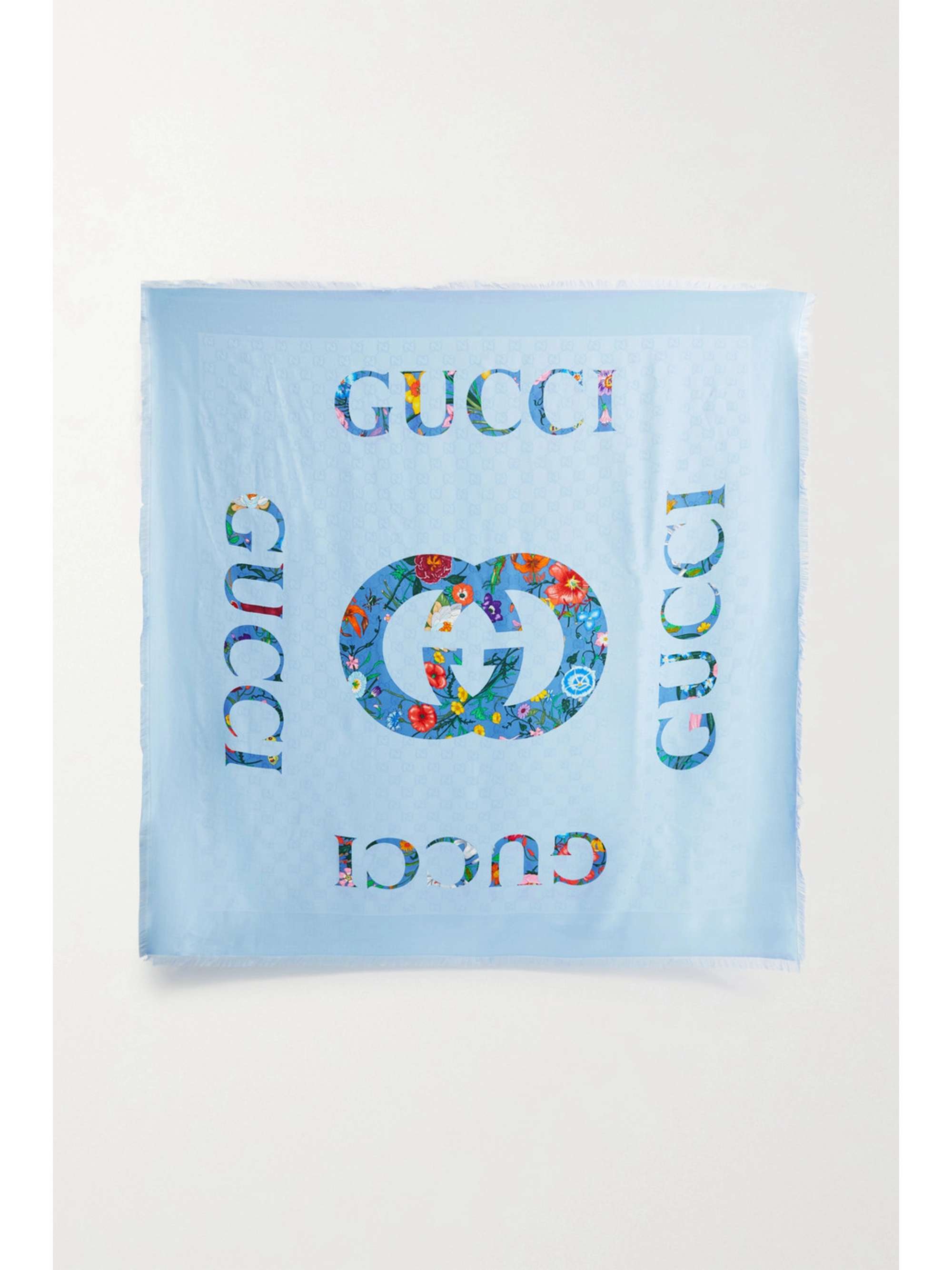 Blue satin-twill jacquard scarf | GUCCI | NET-A-PORTER