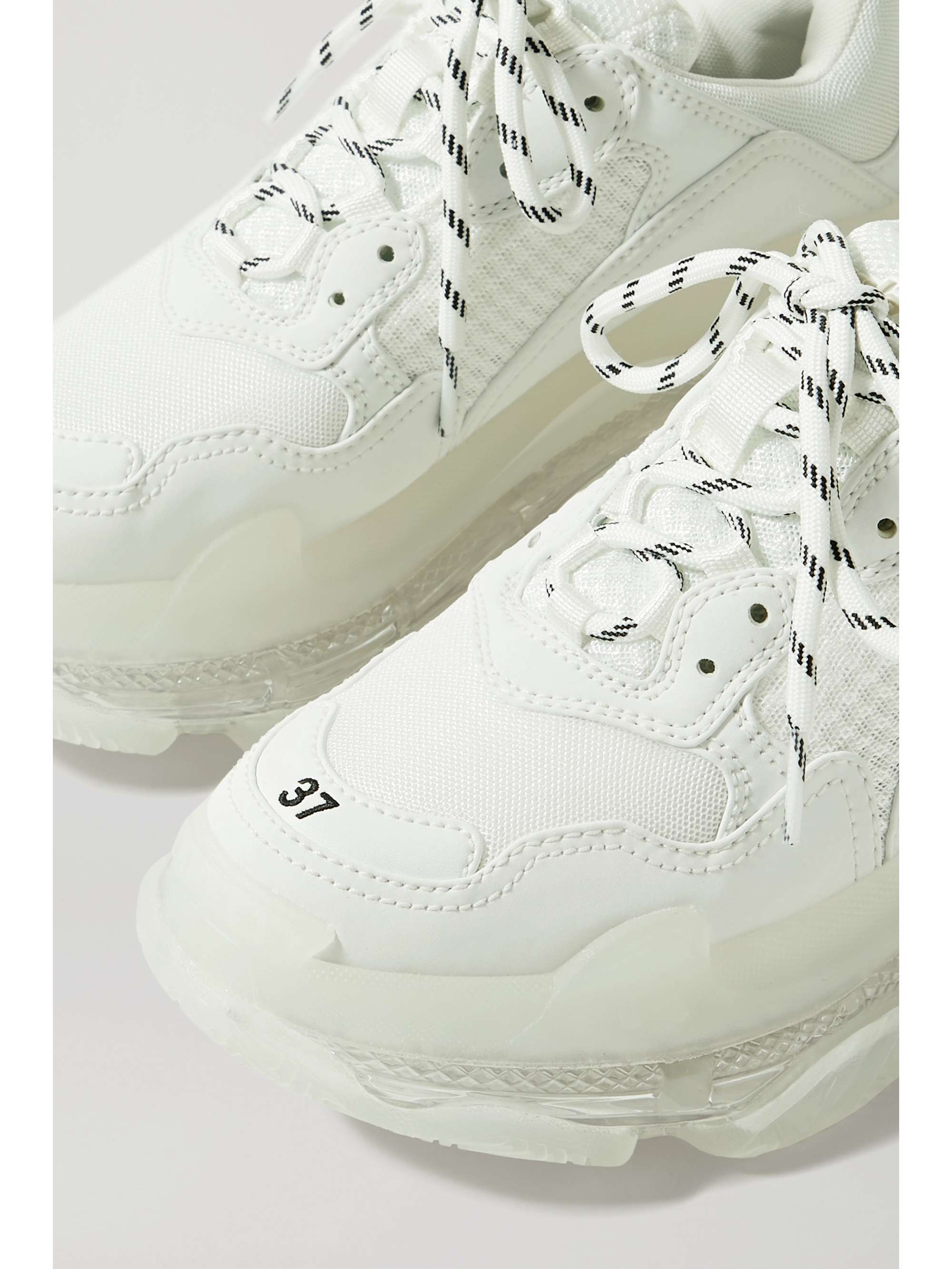 BALENCIAGA Triple S Clear Sole logo-embroidered nubuck and mesh sneakers | NET-A-PORTER