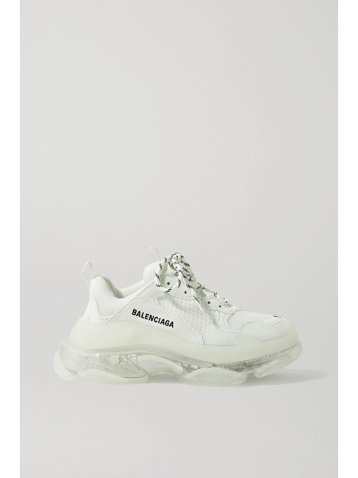 Balenciaga Triple S Clear Sole Logo-embroidered Leather, Nubuck And Mesh Sneakers In White