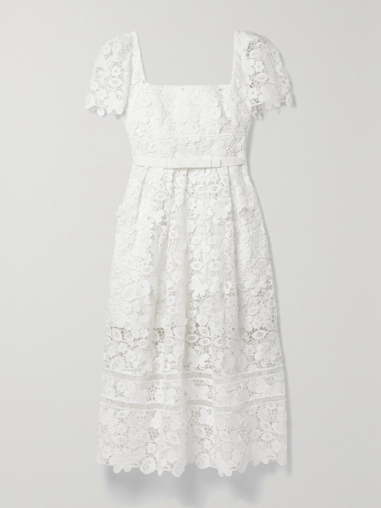 Self-Portrait Grosgrain-trimmed Guipure Lace Midi Dress
