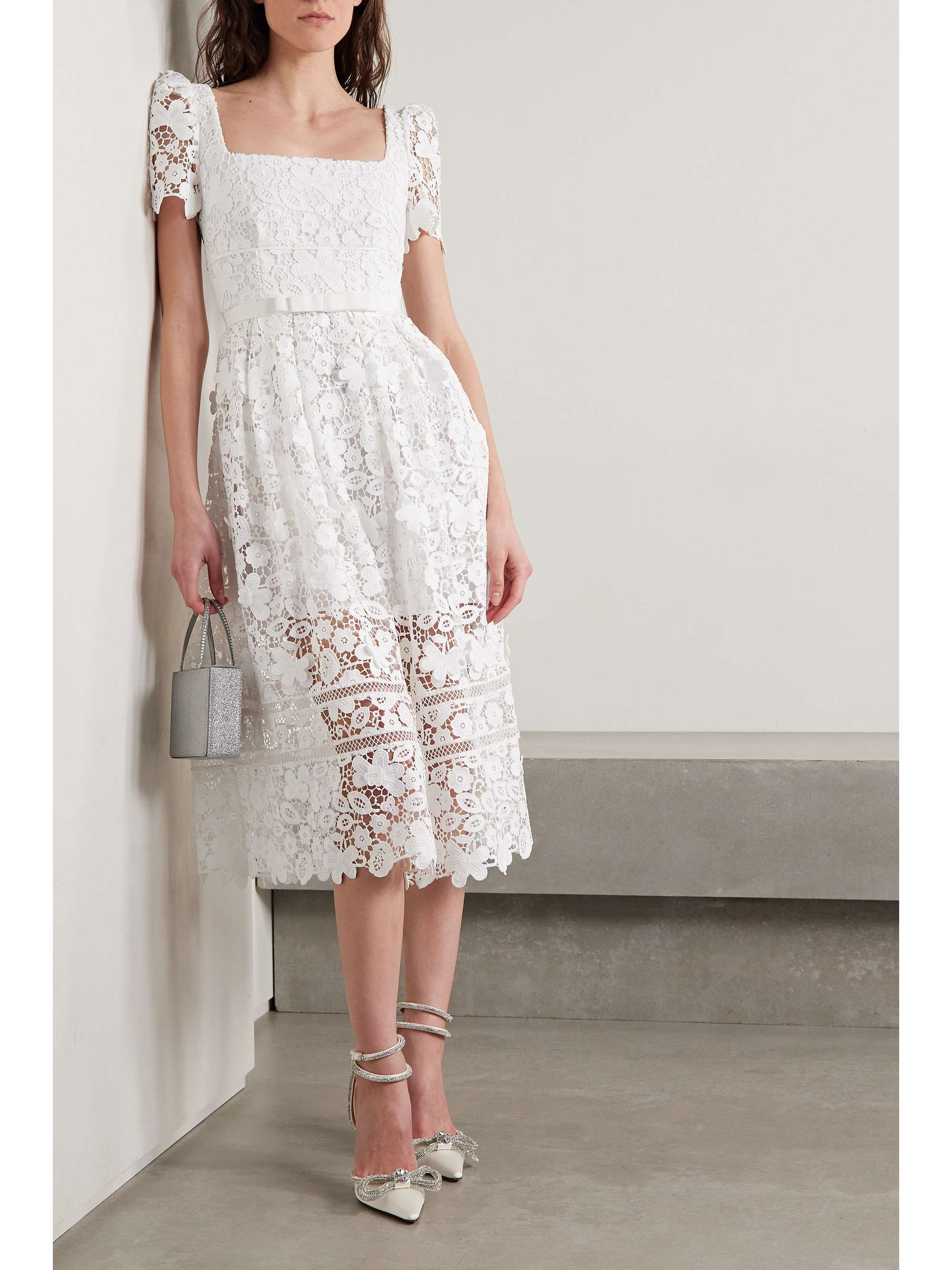 White Grosgrain-trimmed guipure lace ...