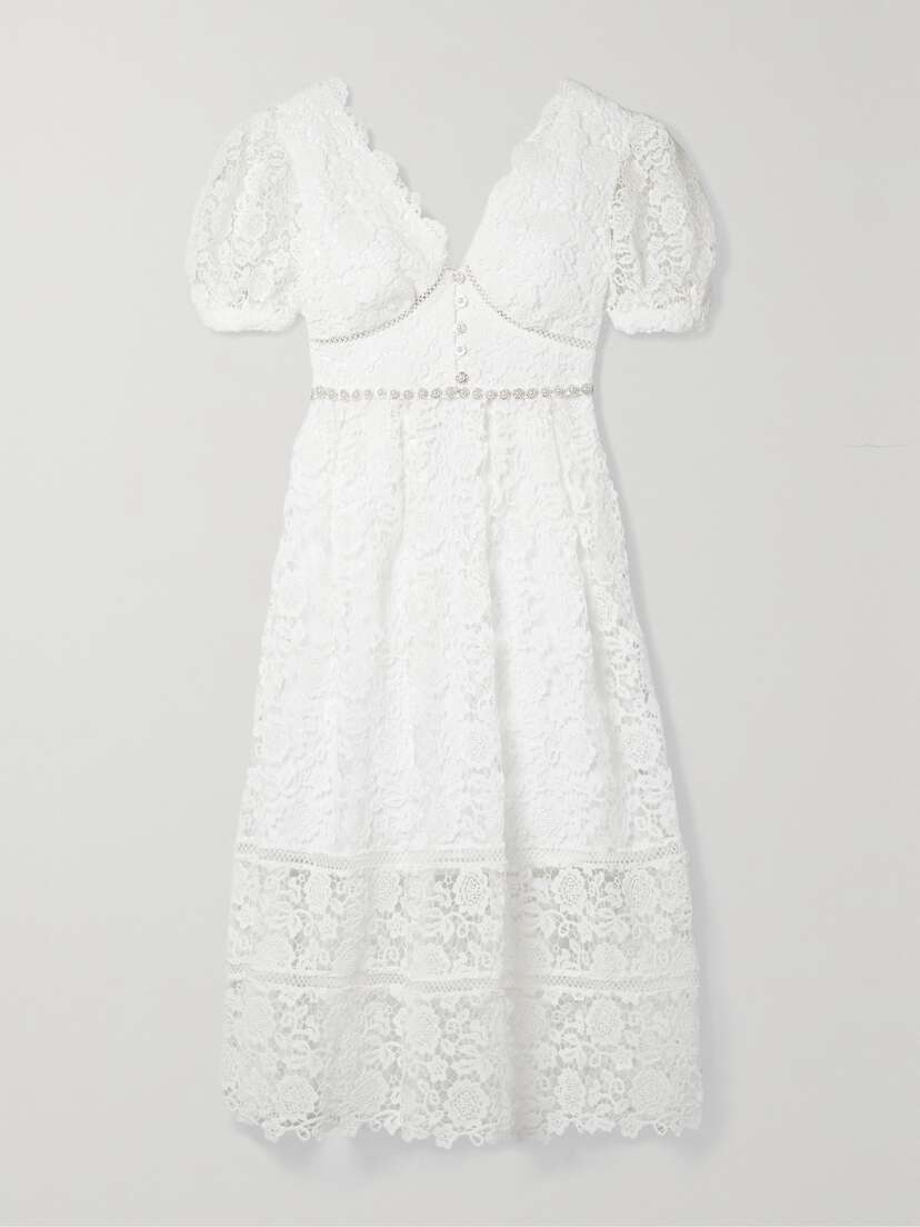 Self-Portrait Embellished Corded Lace Midi Dress - UK 14