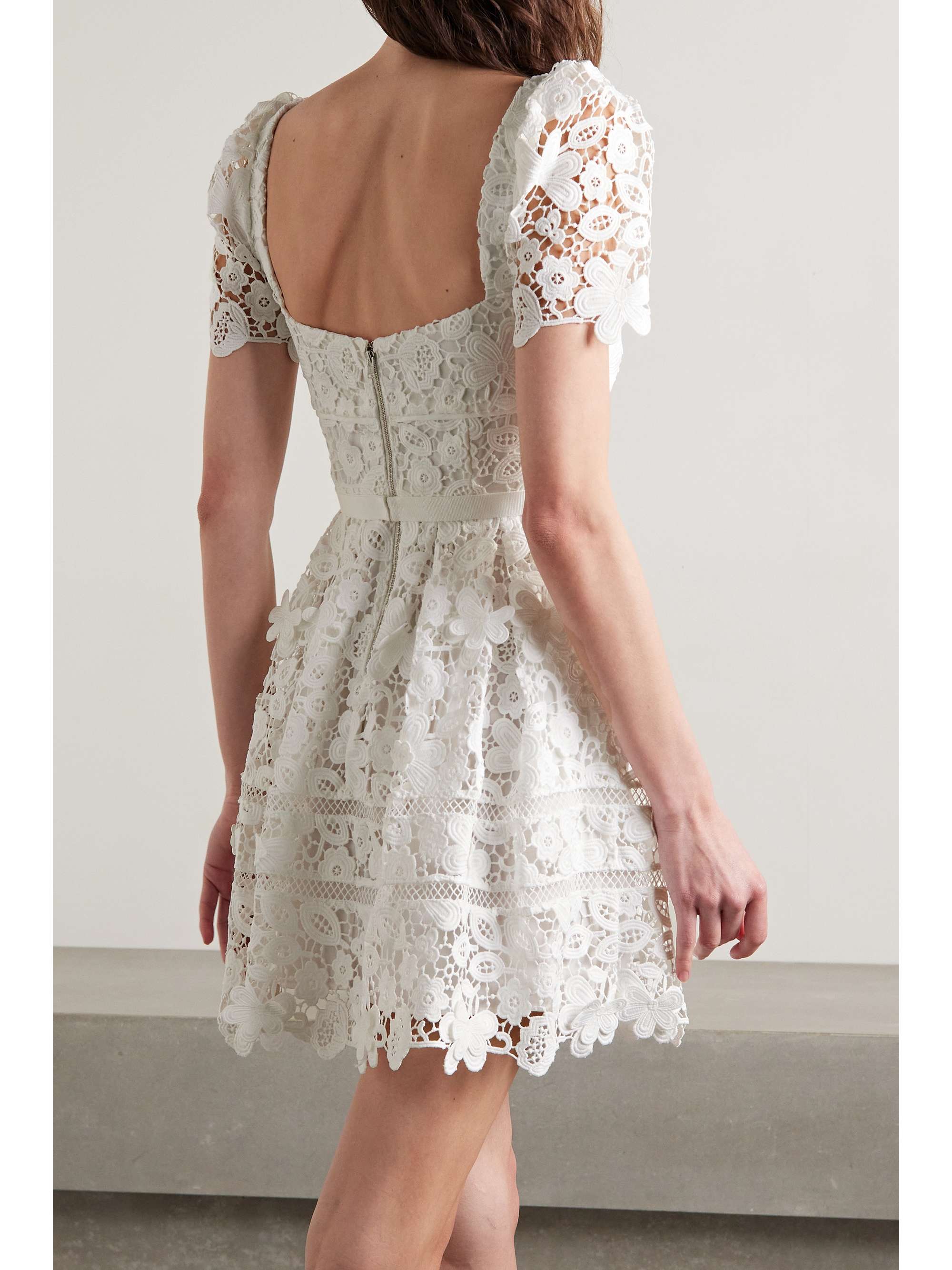 SELF-PORTRAIT Grosgrain-trimmed guipure lace mini dress