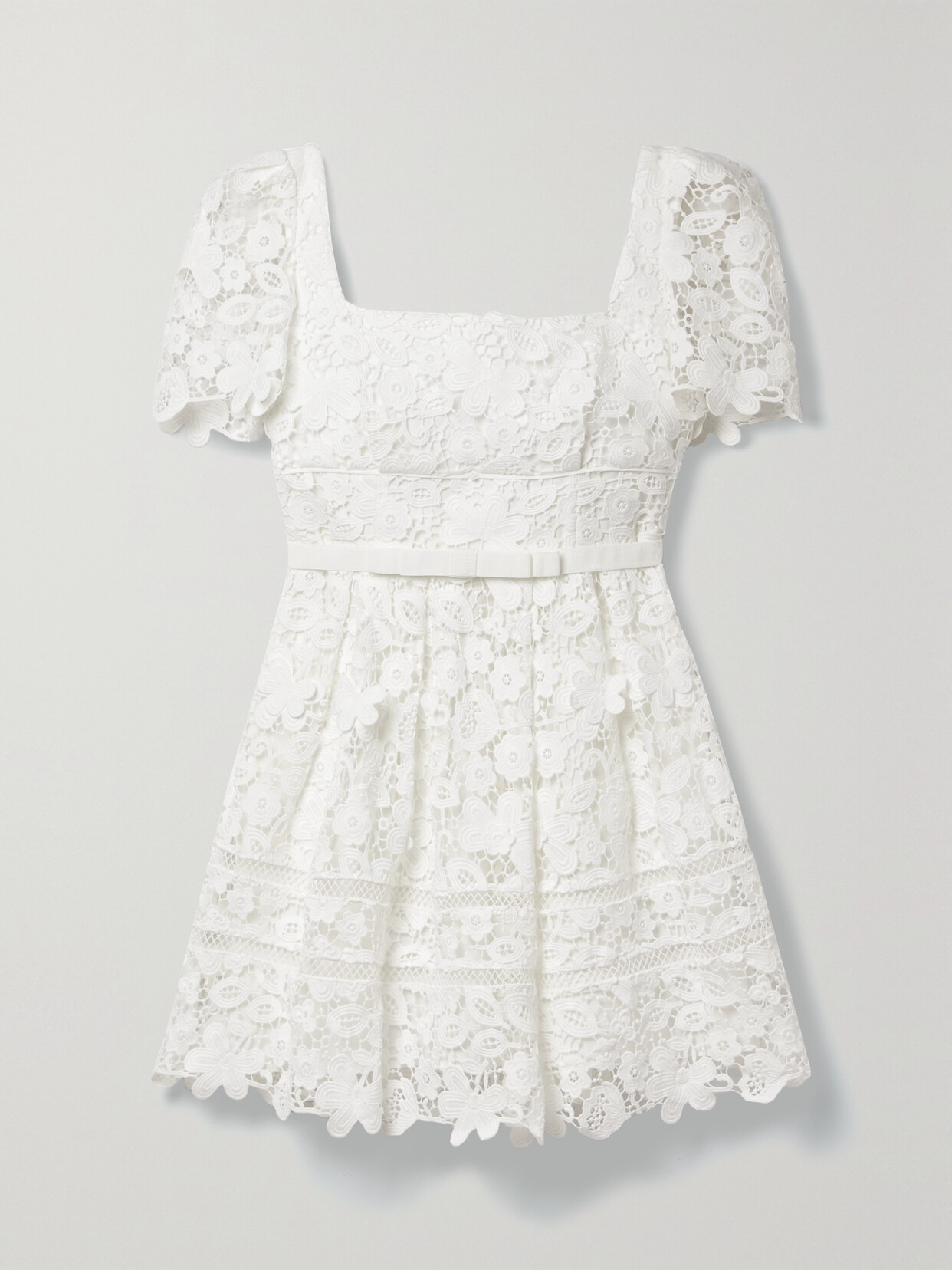 Self-Portrait Grosgrain-trimmed Guipure Lace Mini Dress - White