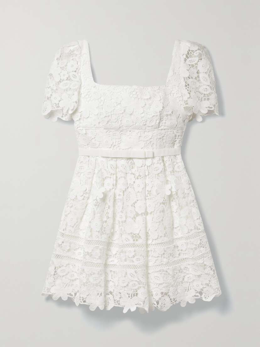 Self-Portrait Grosgrain-trimmed Guipure Lace Mini Dress - UK 14