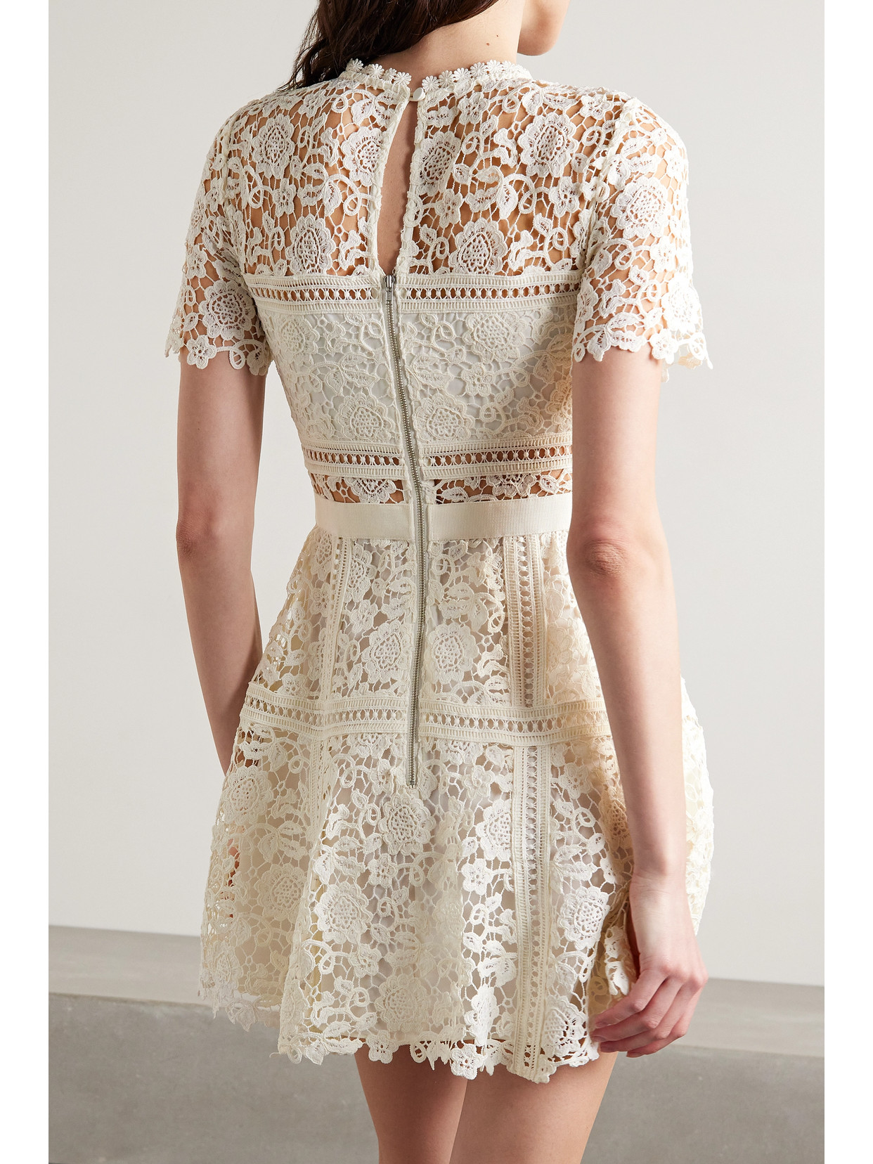 Self-portrait Grosgrain-trimmed Corded Lace Mini Dress In White