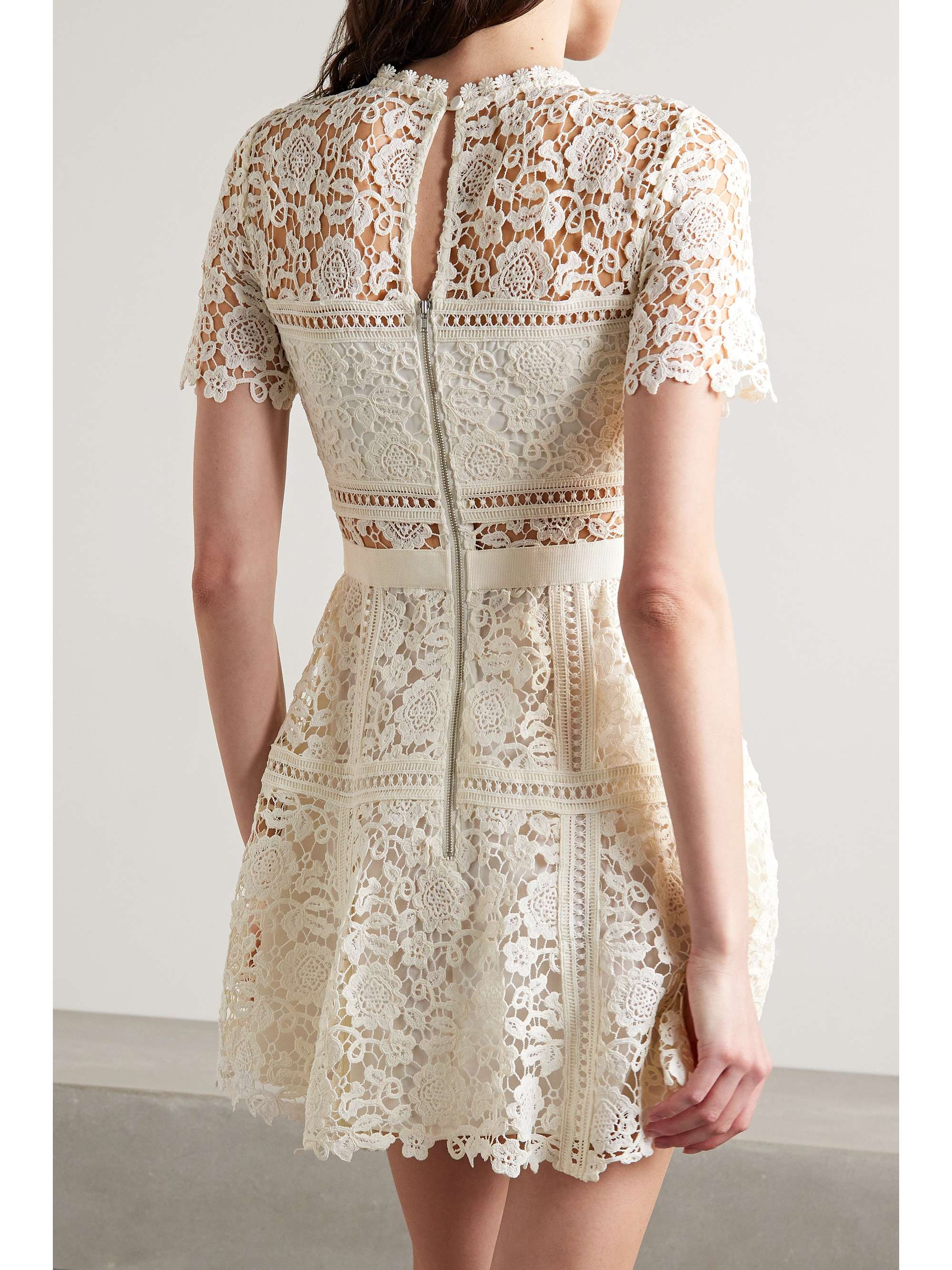 SELF-PORTRAIT Grosgrain-trimmed corded lace mini dress