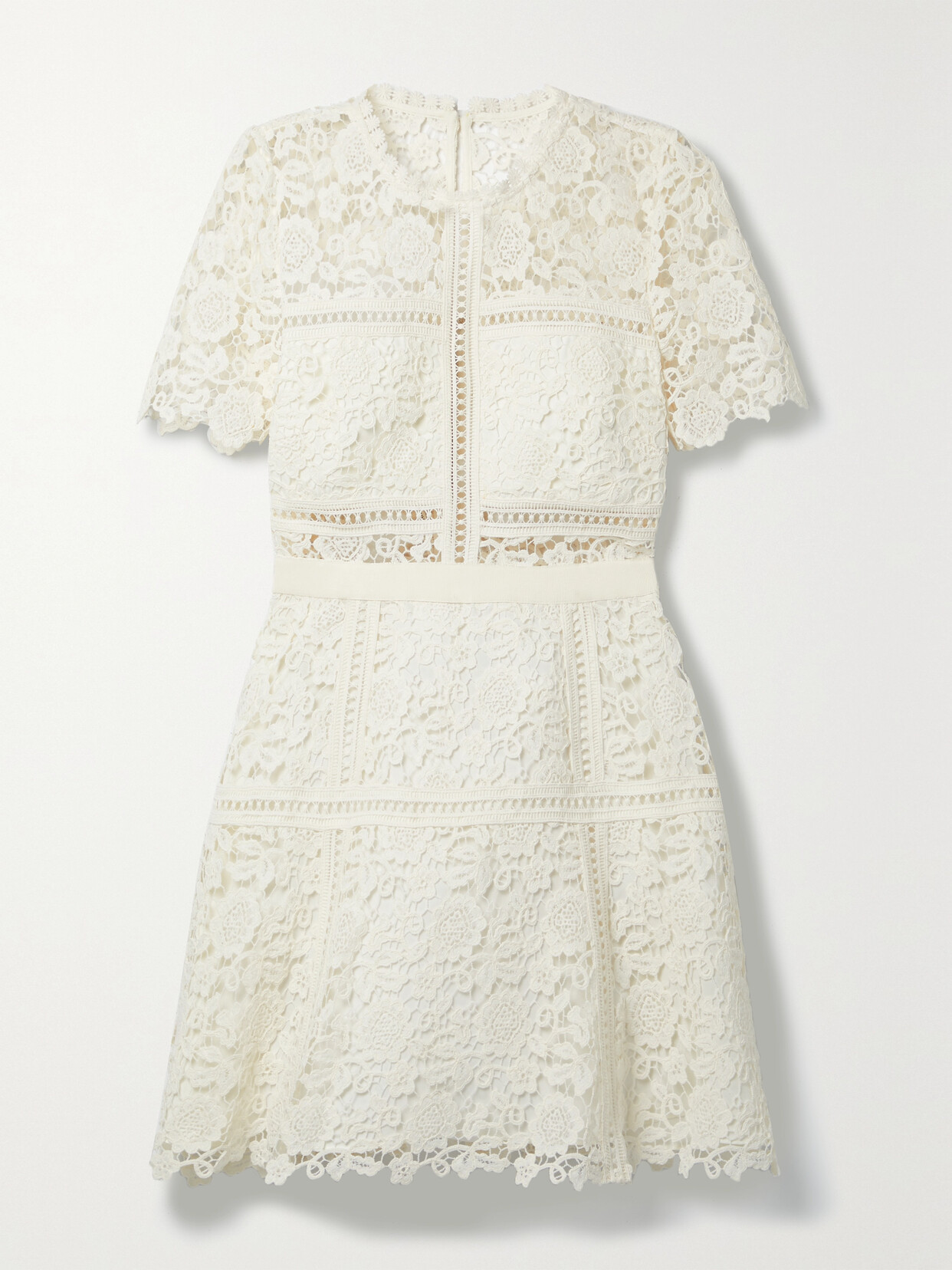Self-portrait Grosgrain-trimmed Corded Lace Mini Dress In Ivory