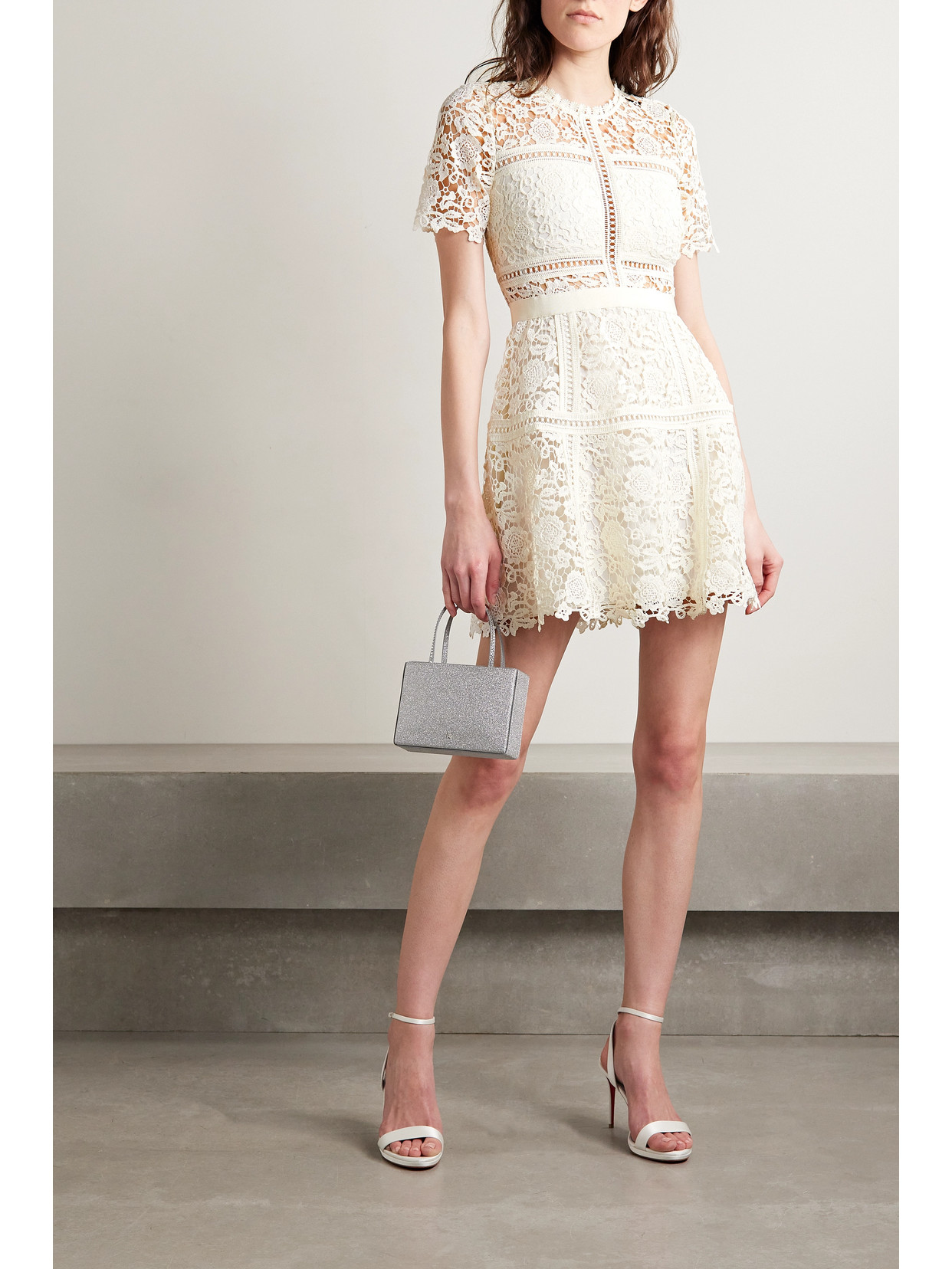Self-portrait Grosgrain-trimmed Corded Lace Mini Dress In White