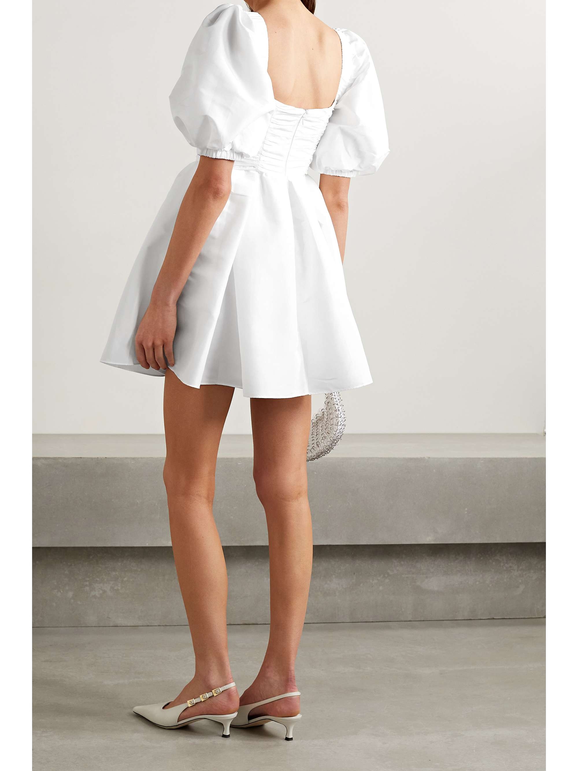 White Pleated taffeta mini dress | SELF ...