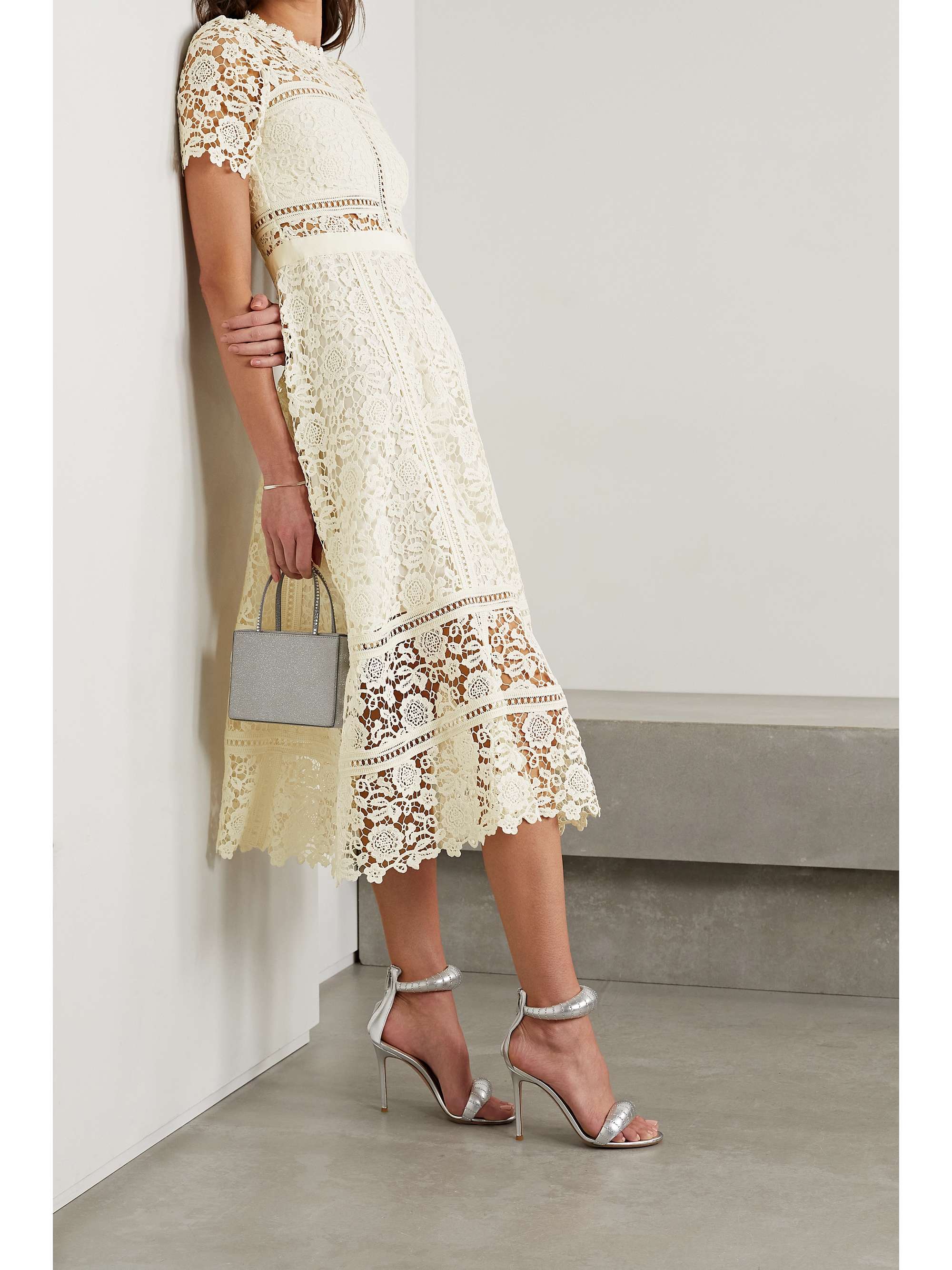 Ivory Guipure lace midi dress | SELF ...