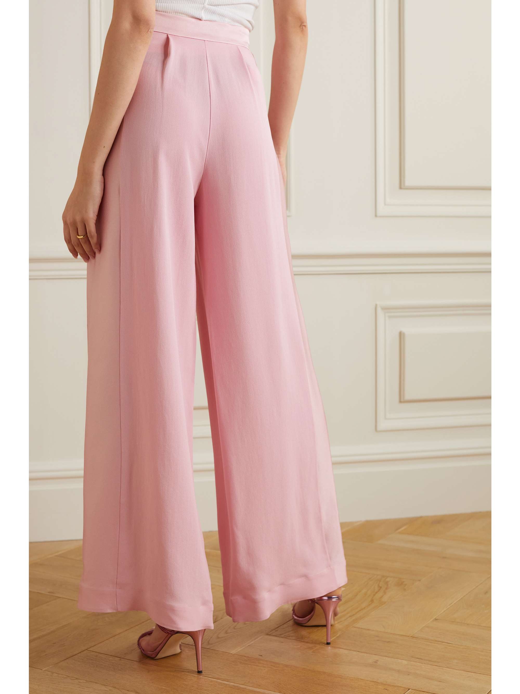 TALLER MARMO + NET SUSTAIN Palm Beach satin-trimmed crepe wide-leg pants