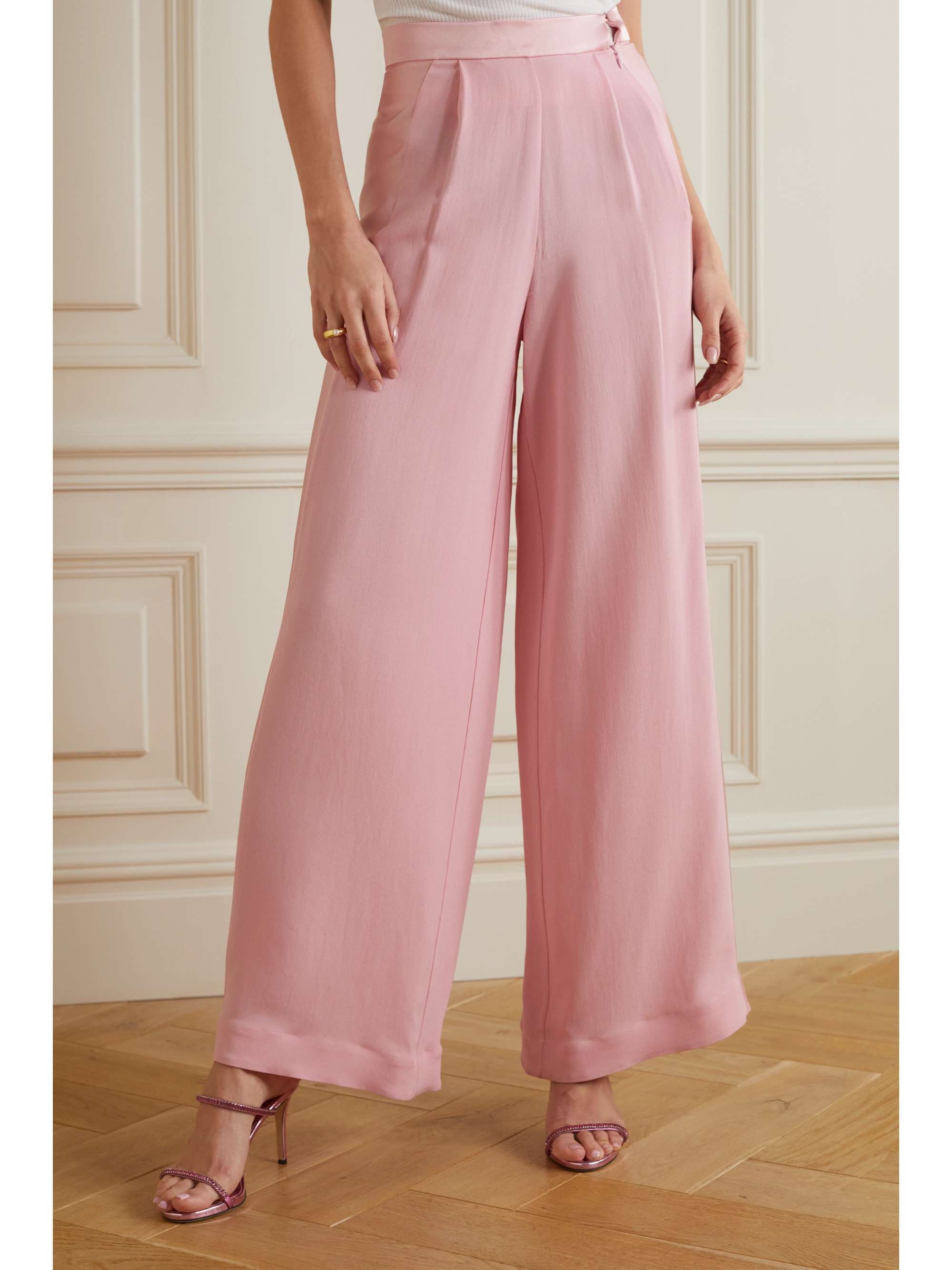 TALLER MARMO + NET SUSTAIN Palm Beach satin-trimmed crepe wide-leg pants