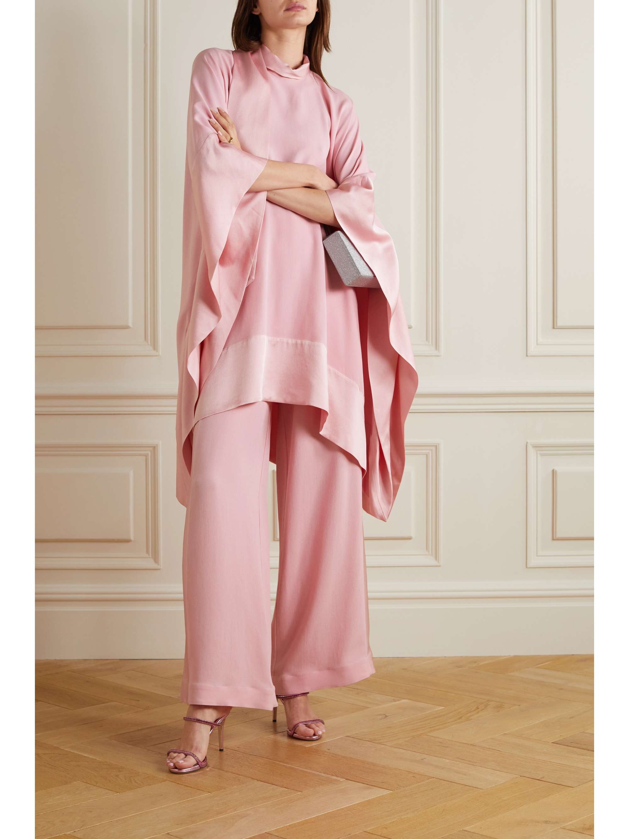 TALLER MARMO + NET SUSTAIN Palm Beach satin-trimmed crepe wide-leg pants