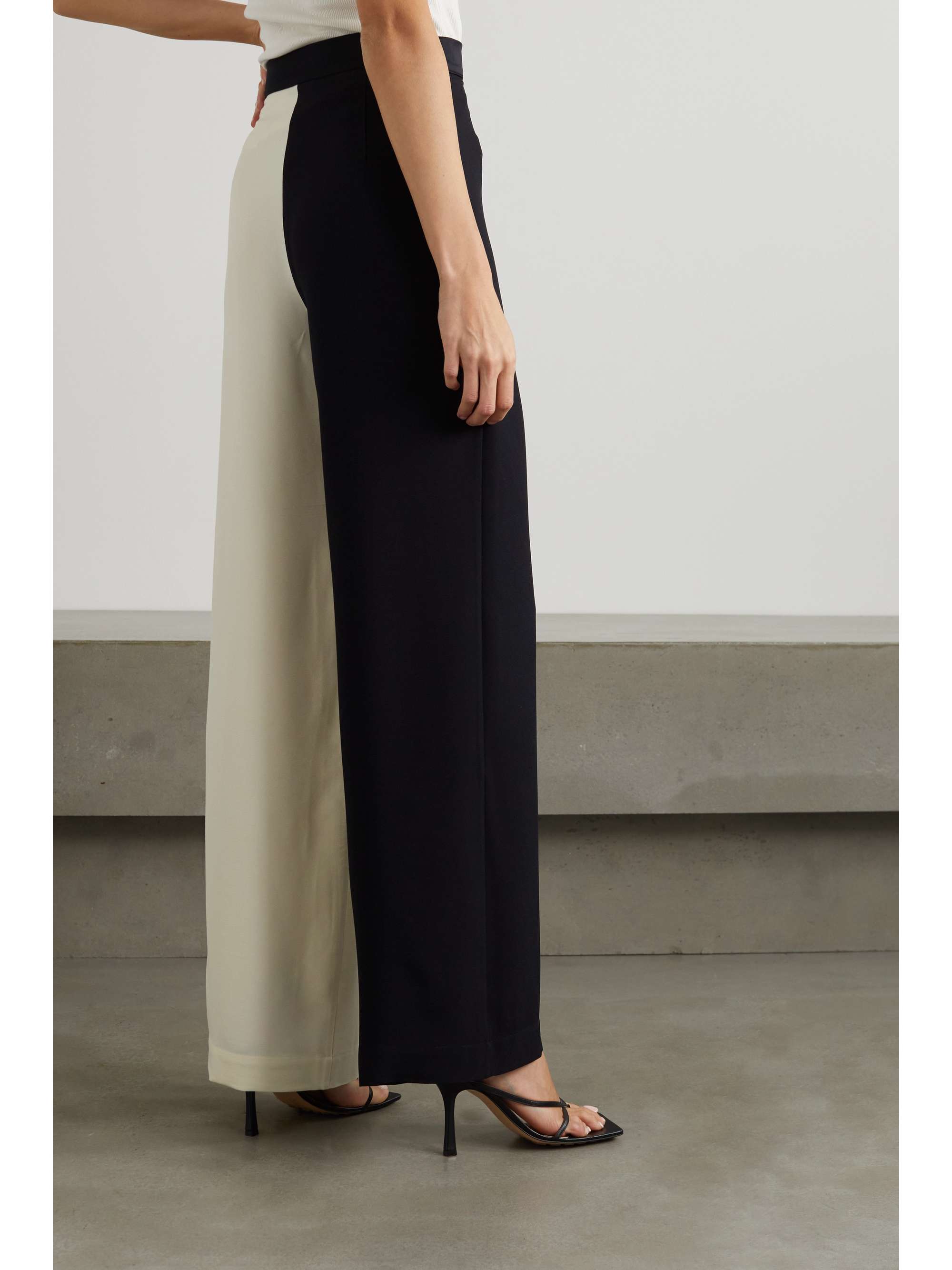 TALLER MARMO + NET SUSTAIN Eclipse satin-trimmed two-tone crepe wide-leg pants