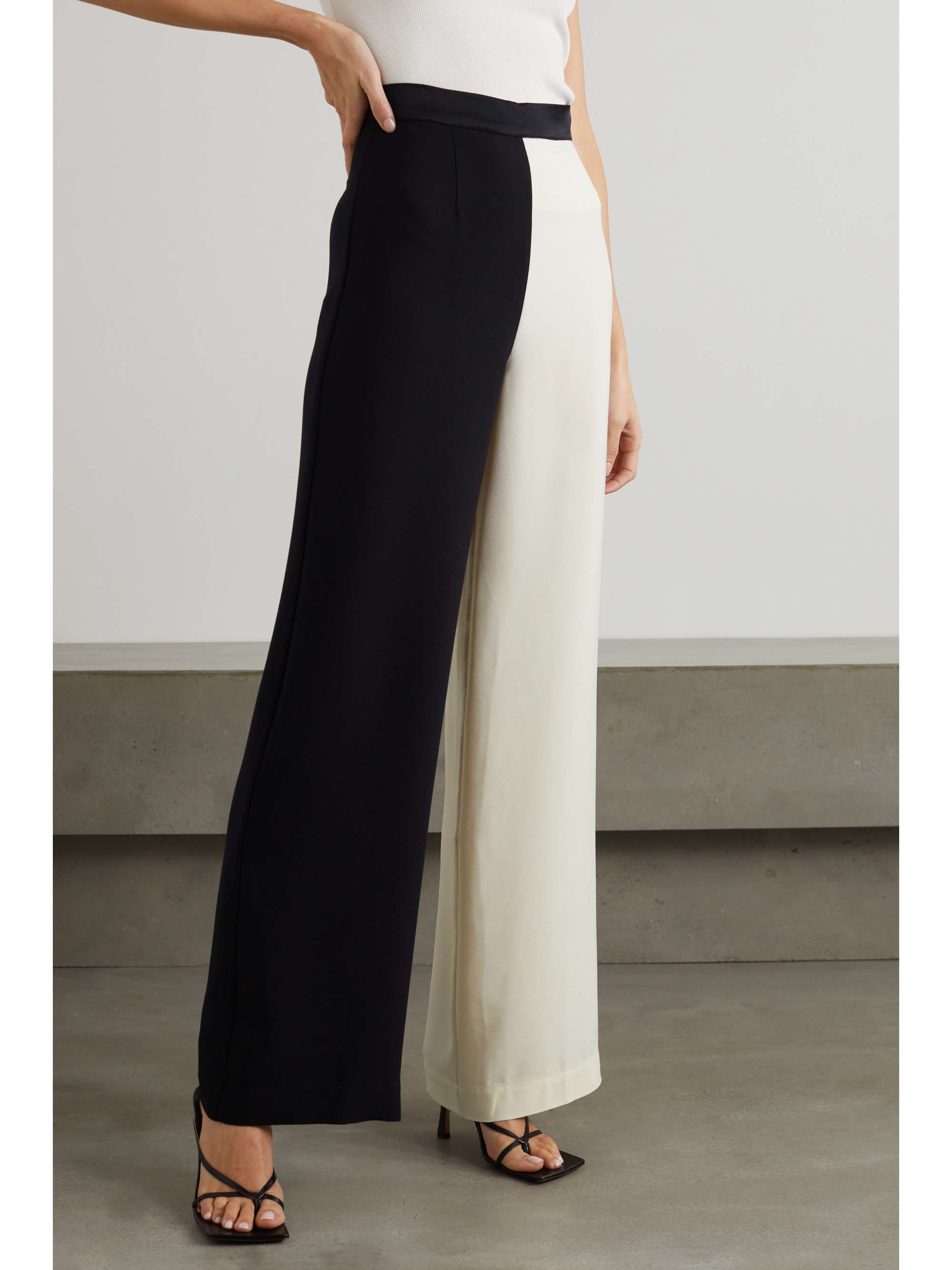 TALLER MARMO + NET SUSTAIN Eclipse satin-trimmed two-tone crepe wide-leg pants