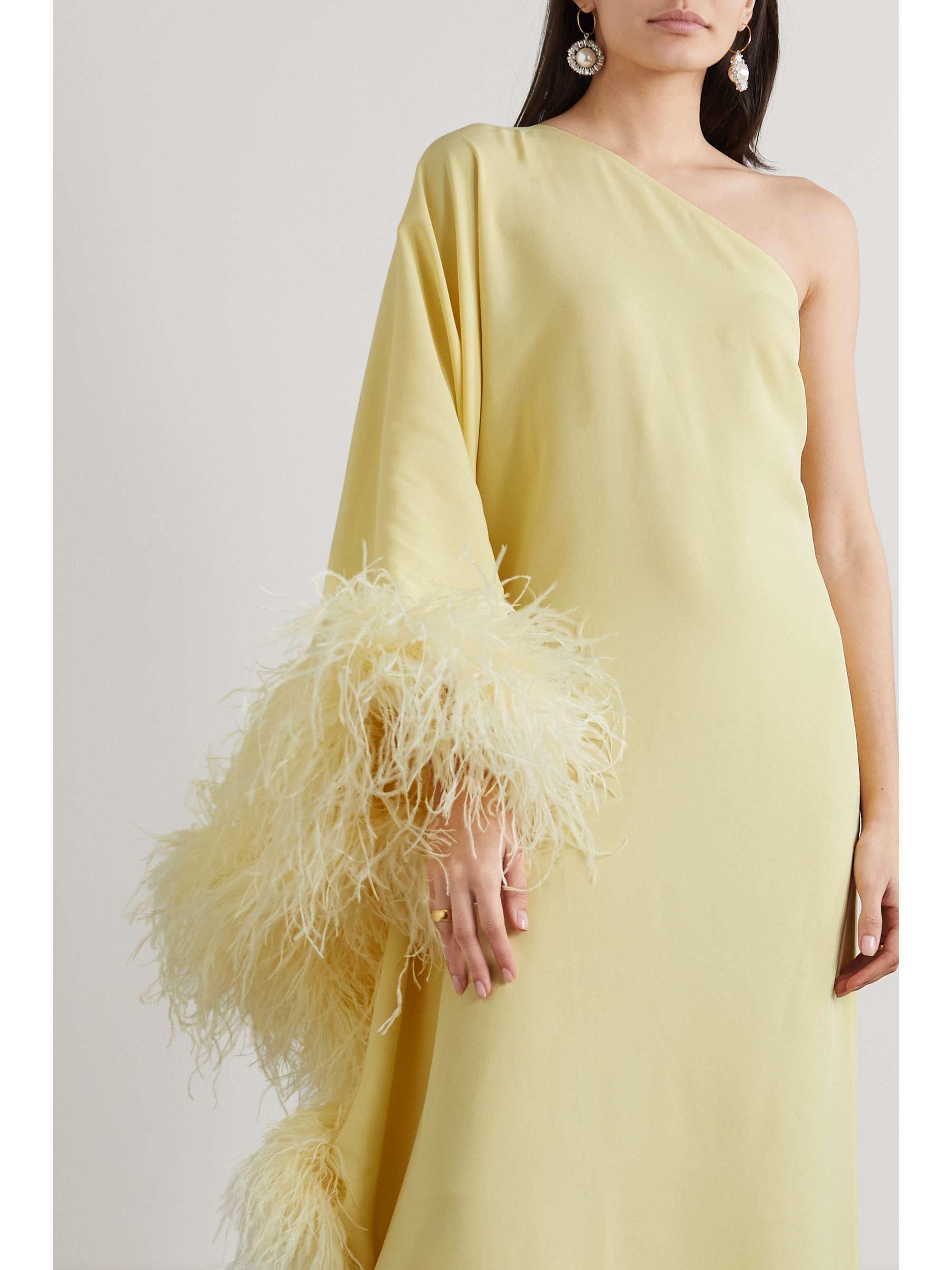 Pastel yellow Ubud one-shoulder feather 
