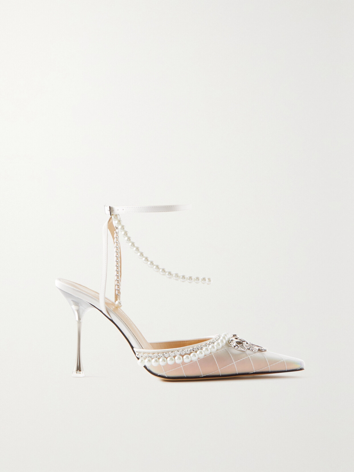 Mach & Mach Bow Of Elizabeth Embellished Pvc And Leather Sandals In White