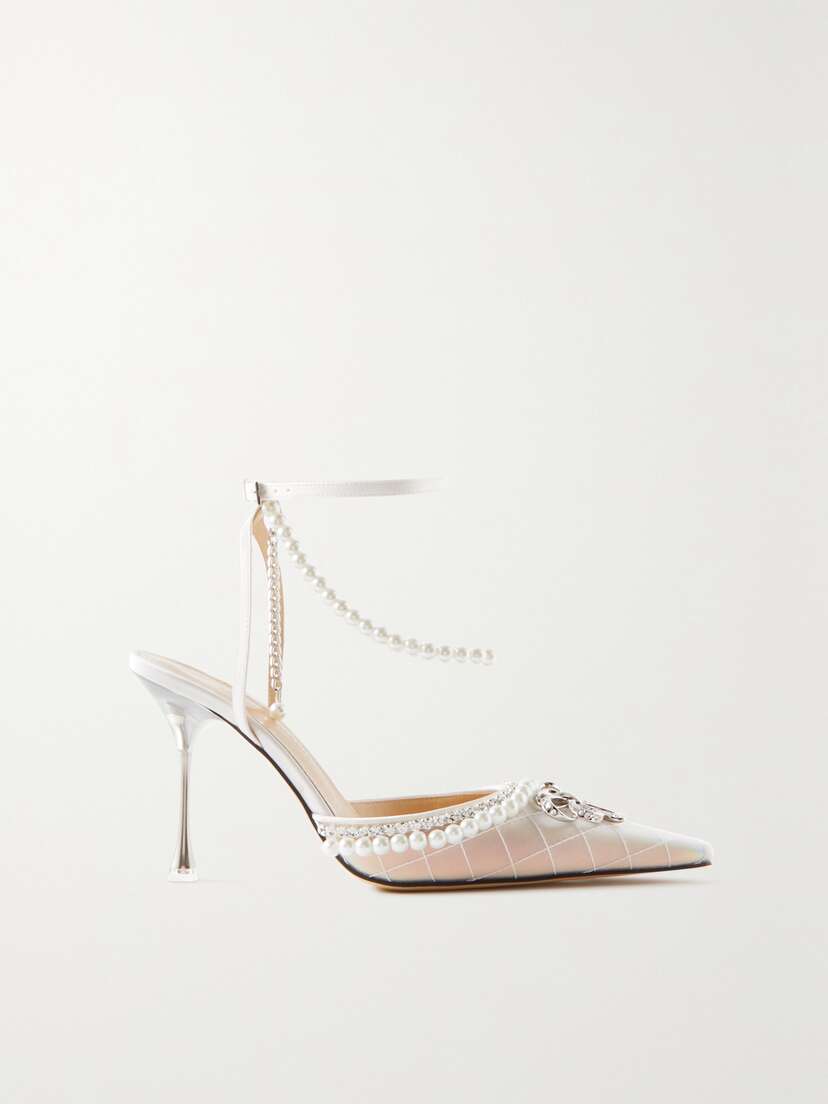 Mach & Mach Bow Of Elizabeth Embellished Pvc And Leather Sandals