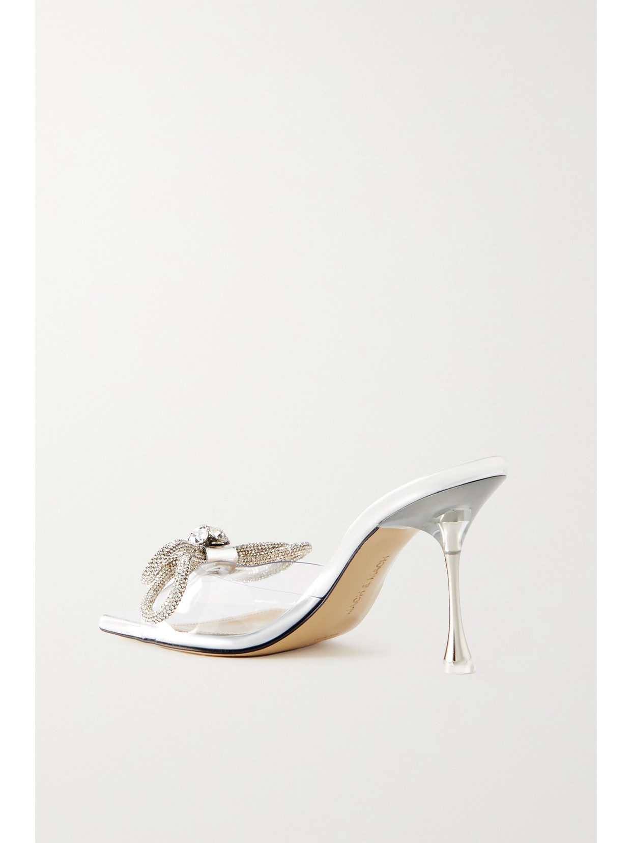 Shop Mach & Mach Double Bow Crystal-embellished Leather And Pvc Mules In Neutrals