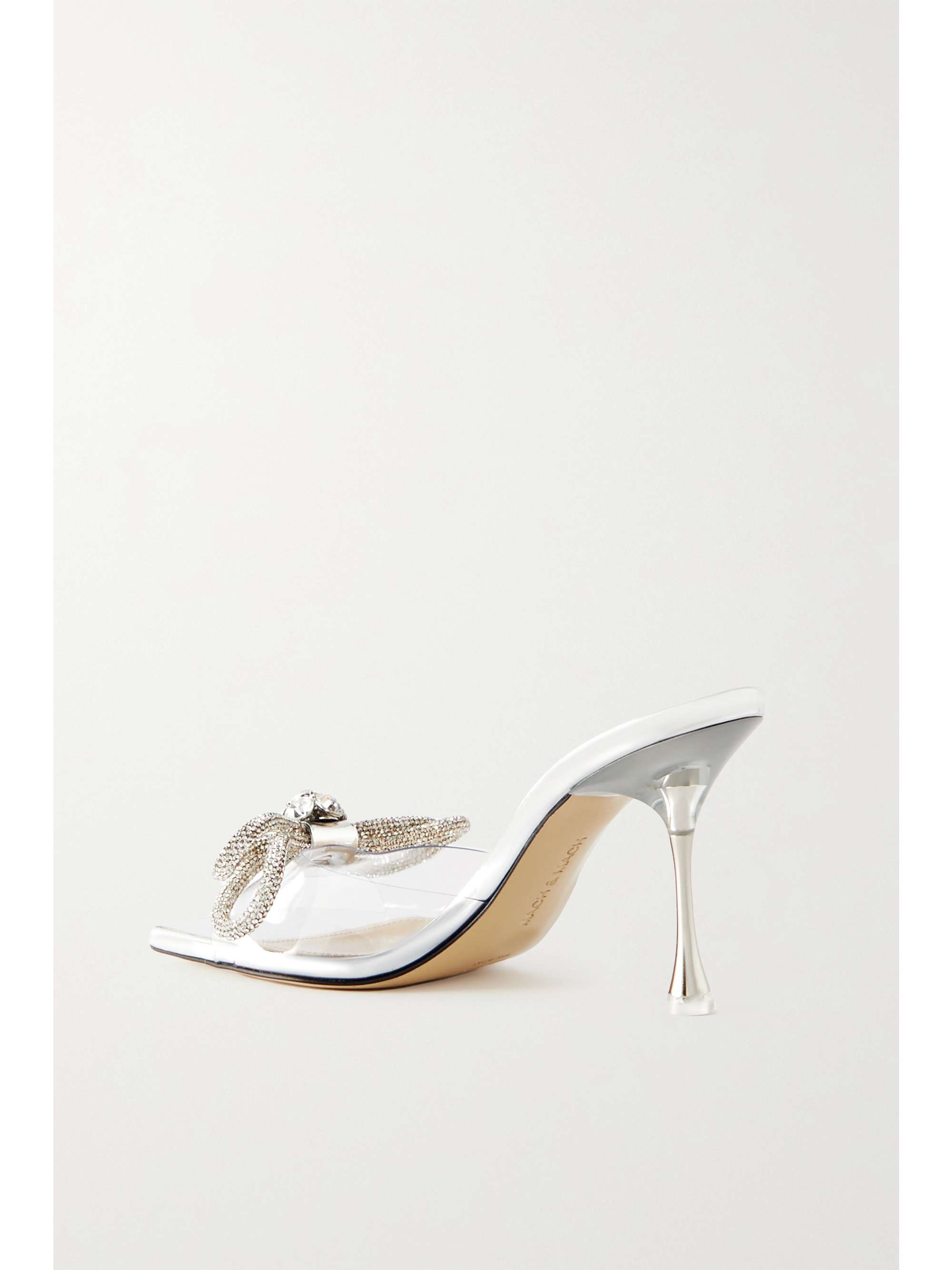 MACH & MACH Double Bow crystal-embellished leather and iridescent PVC mules