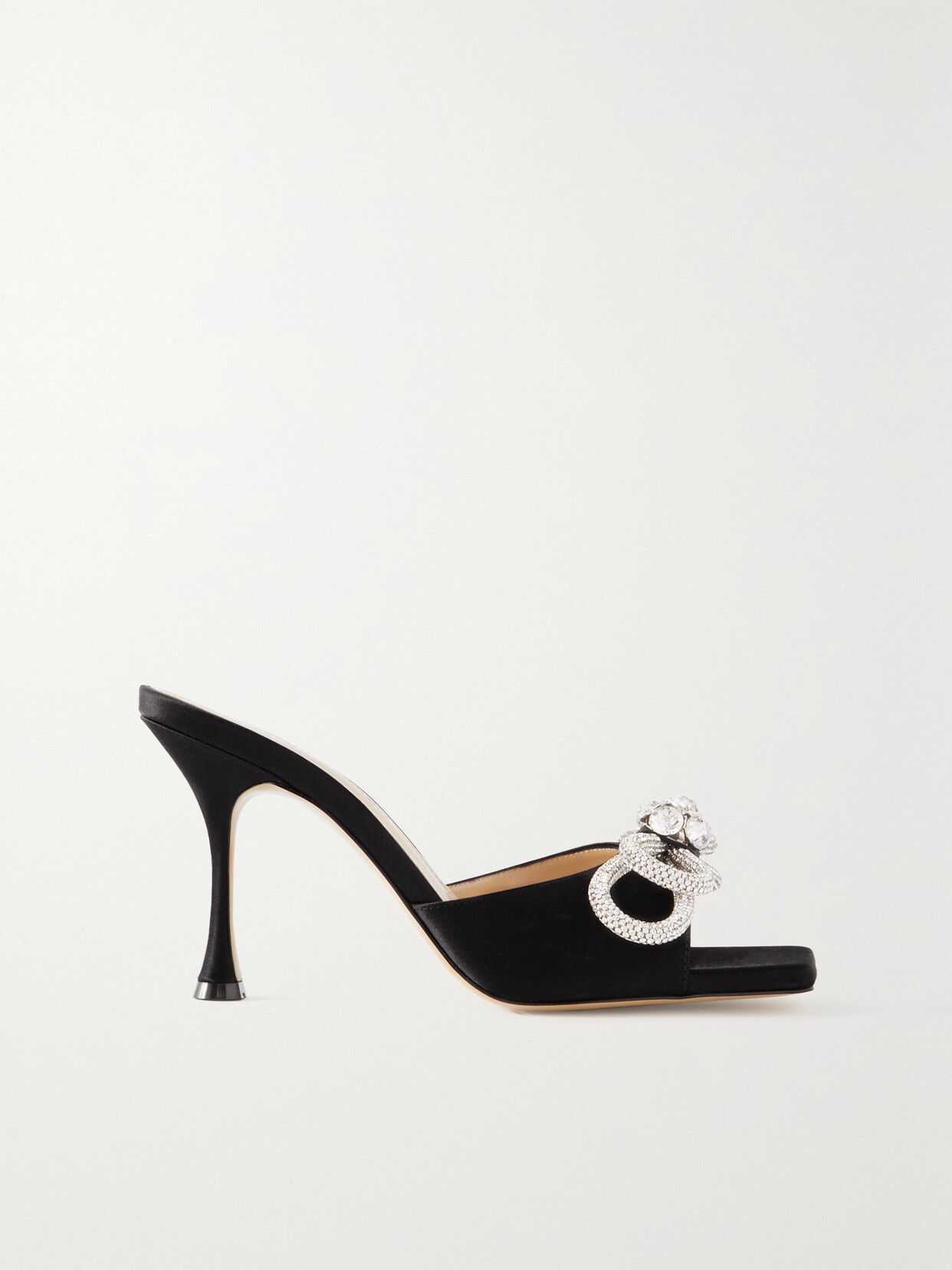 Mach&mach Double Bow Crystal-embellished Satin Mules In Black