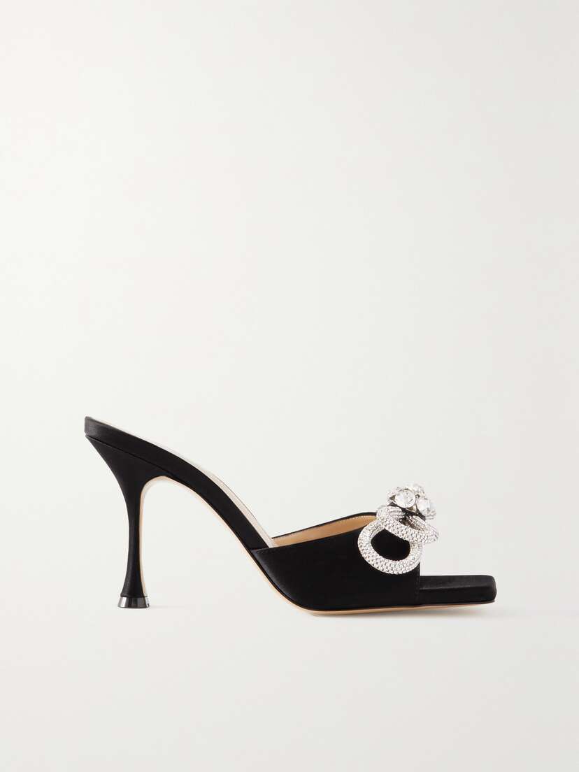 Mach & Mach Double Bow Crystal-embellished Satin Mules
