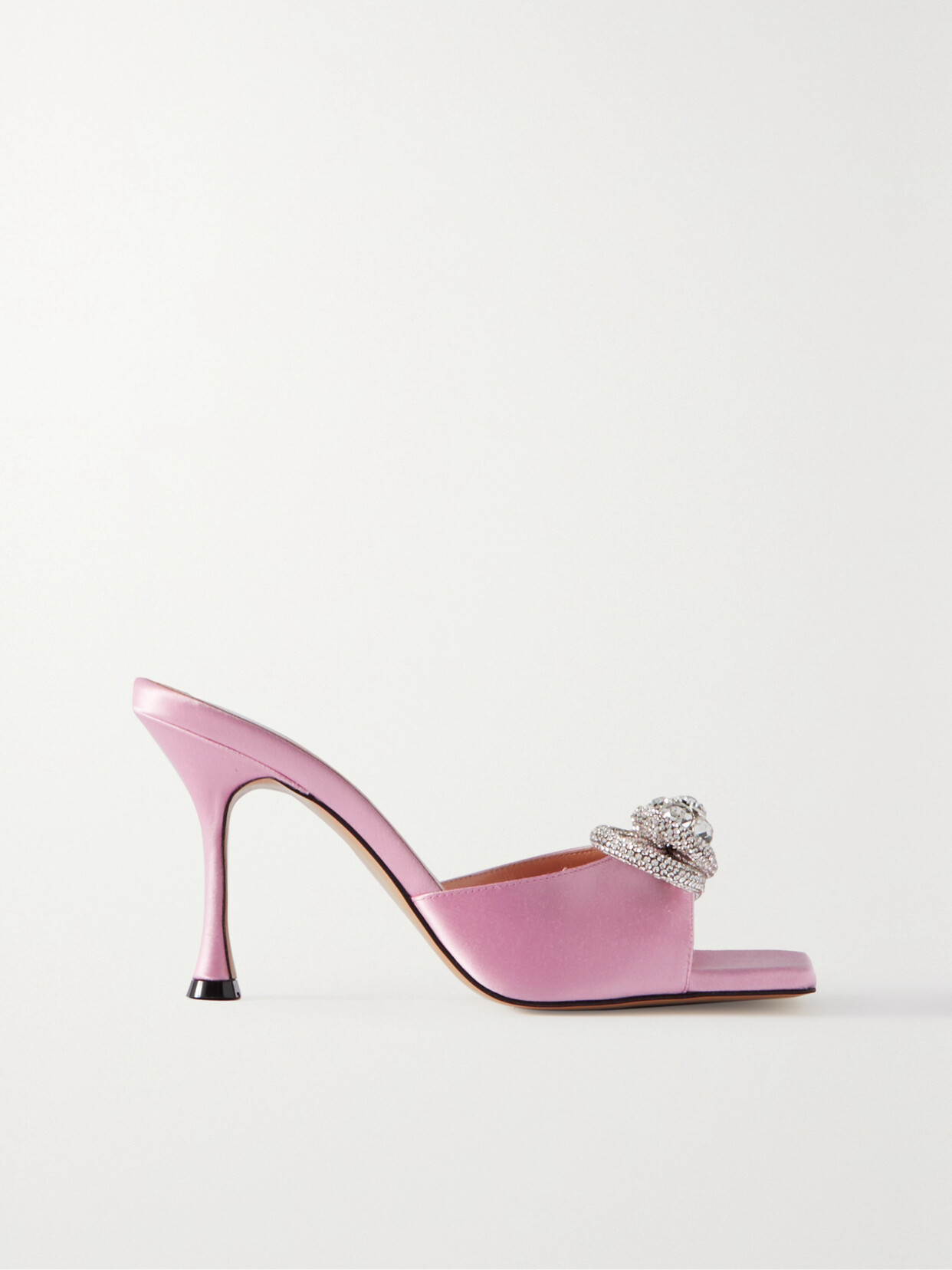 Mach&mach Double Bow Crystal-embellished Satin Mules In Pink