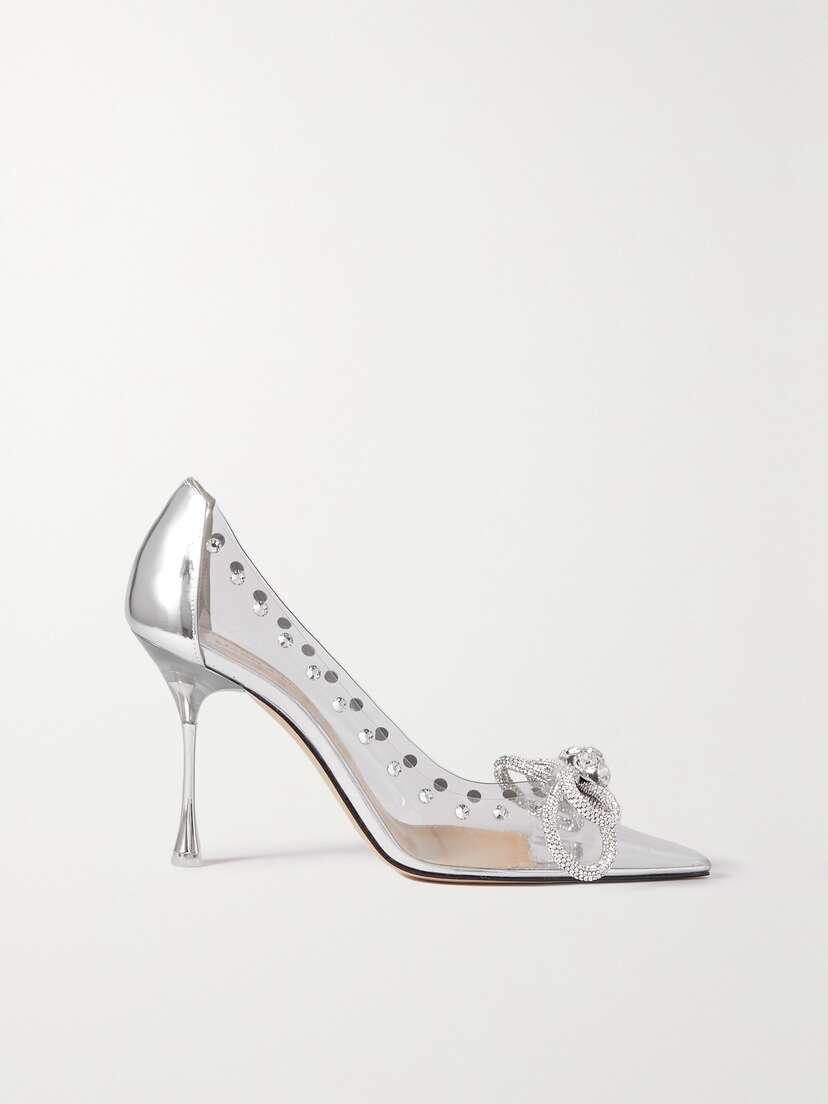 Mach & Mach Double Bow Crystal-embellished Pvc And Metallic Leather Point-toe Pumps