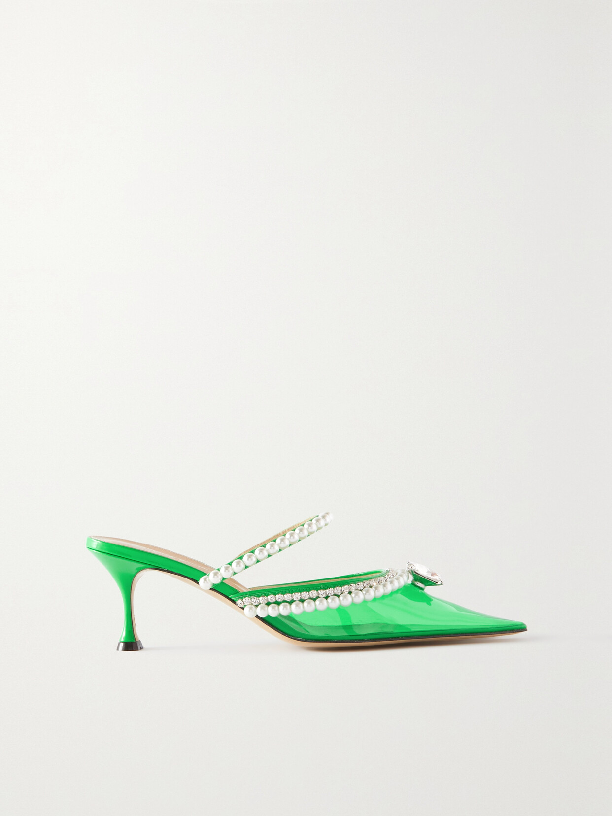 MACH & MACH DIAMOND OF ELIZABETH 65 EMBELLISHED NEON PVC AND PATENT-LEATHER MULES