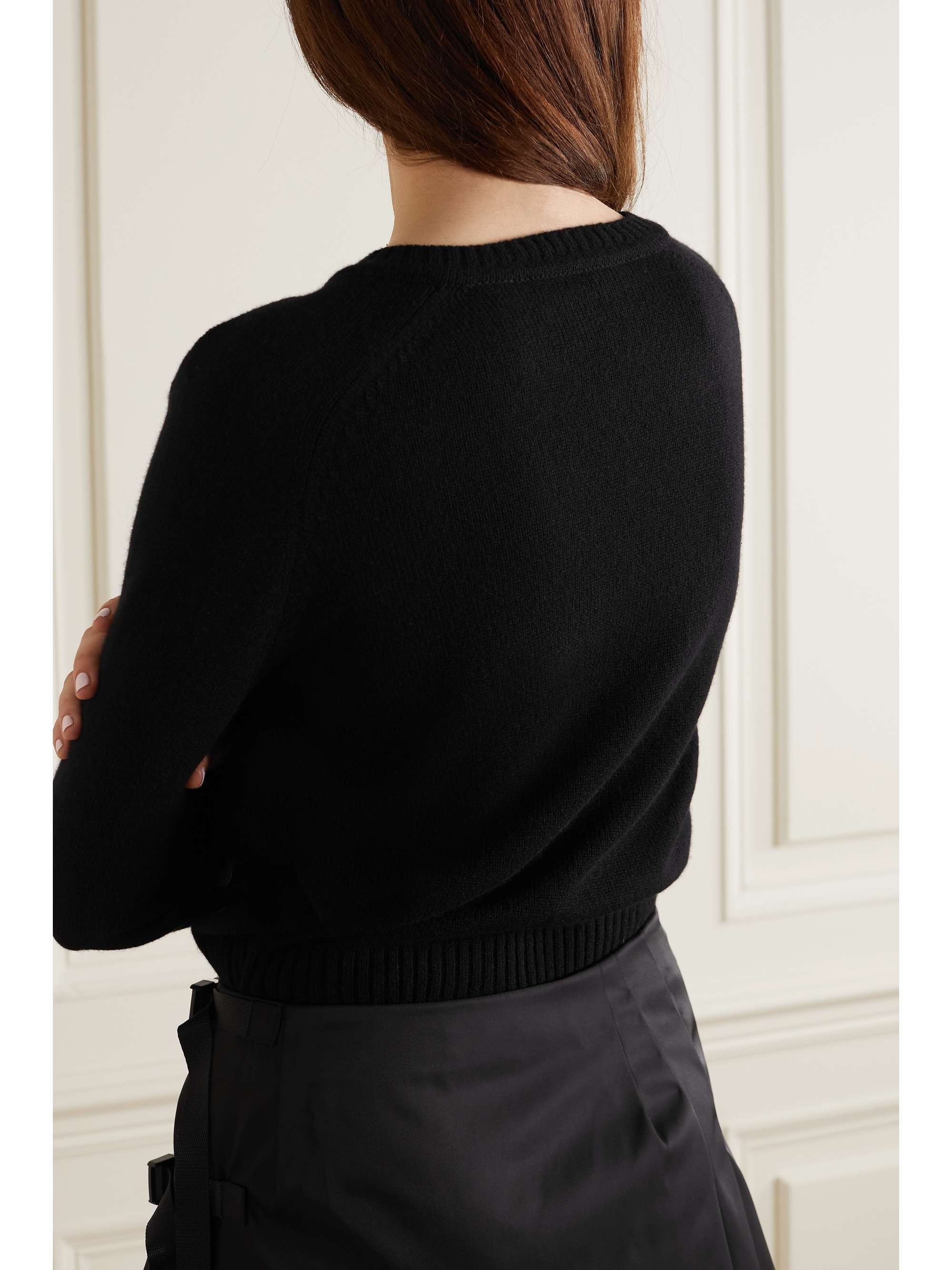 GUCCI Horsebit-detailed leather-trimmed cashmere sweater