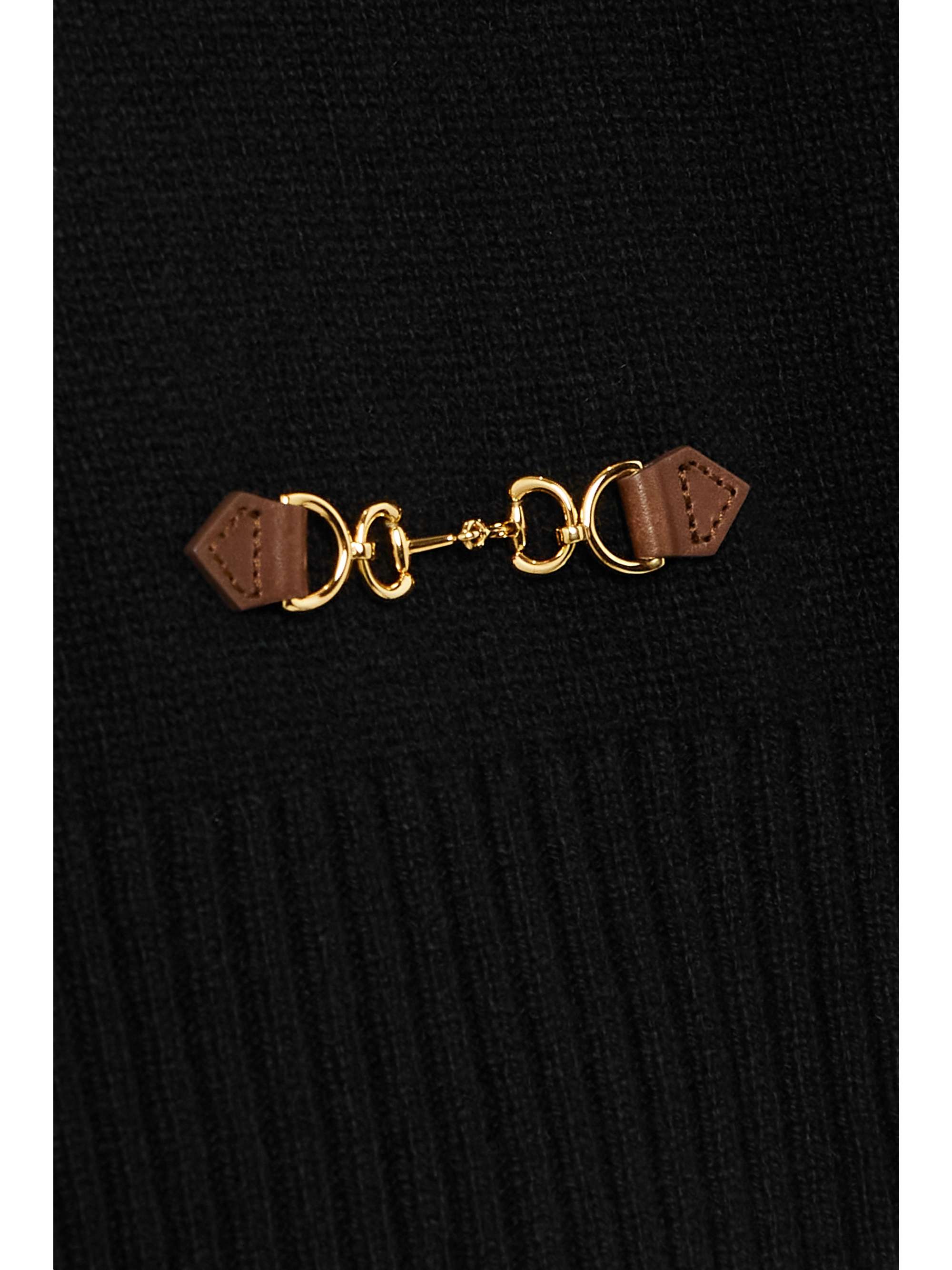 GUCCI Horsebit-detailed leather-trimmed cashmere sweater