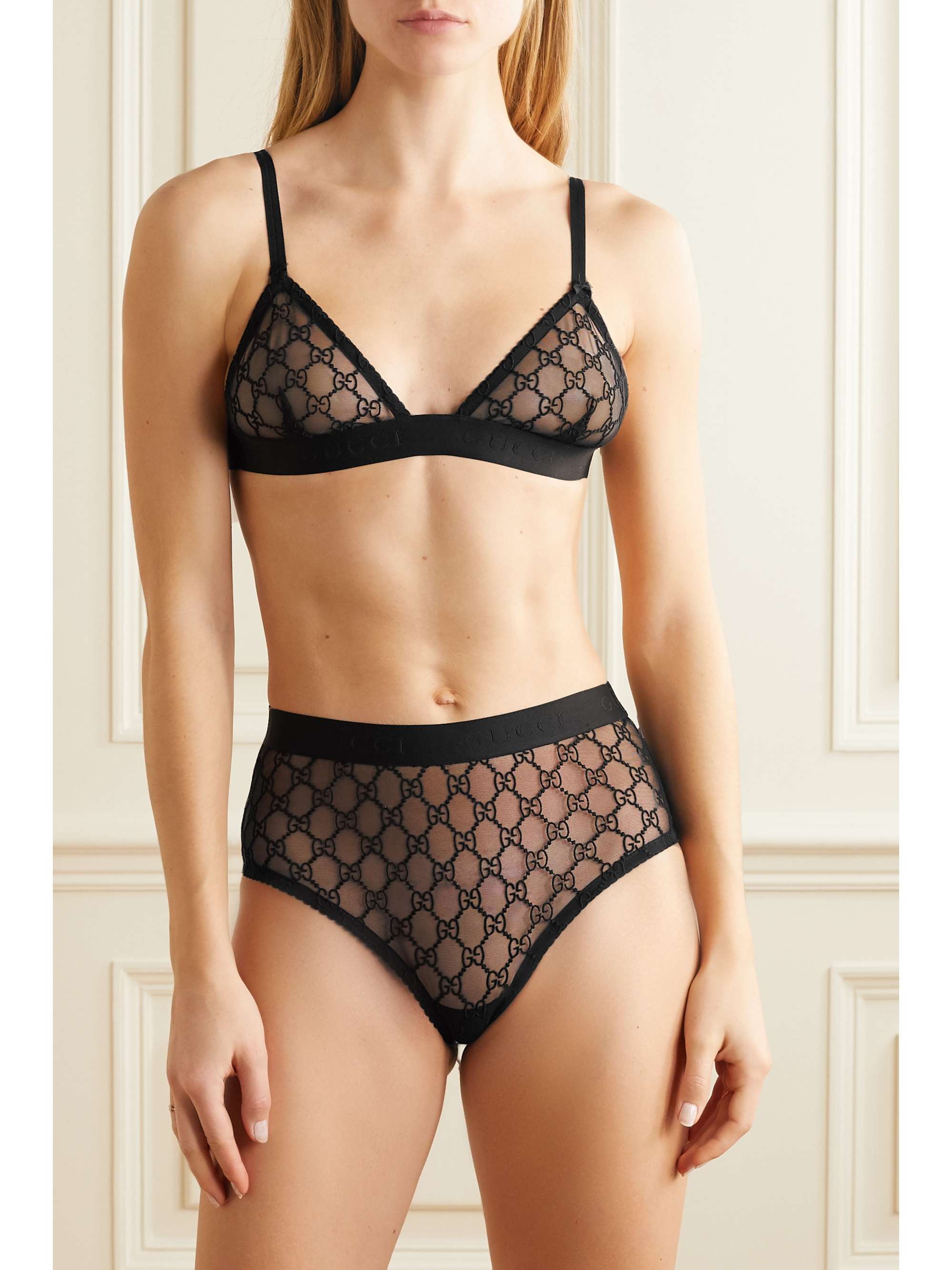 Embroidered tulle bra and briefs set