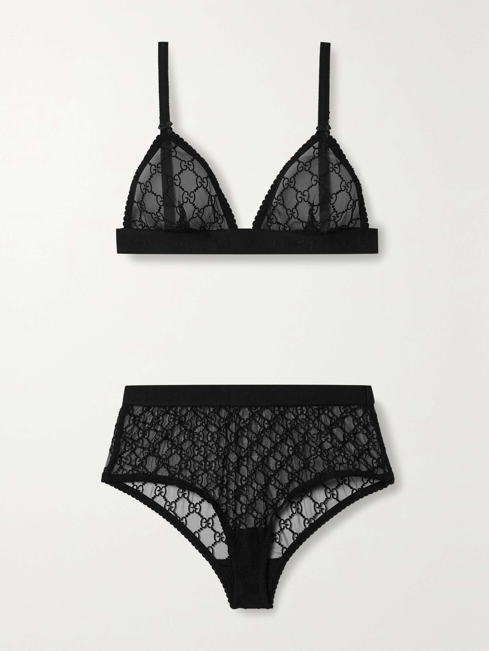 Embroidered tulle bra and briefs set