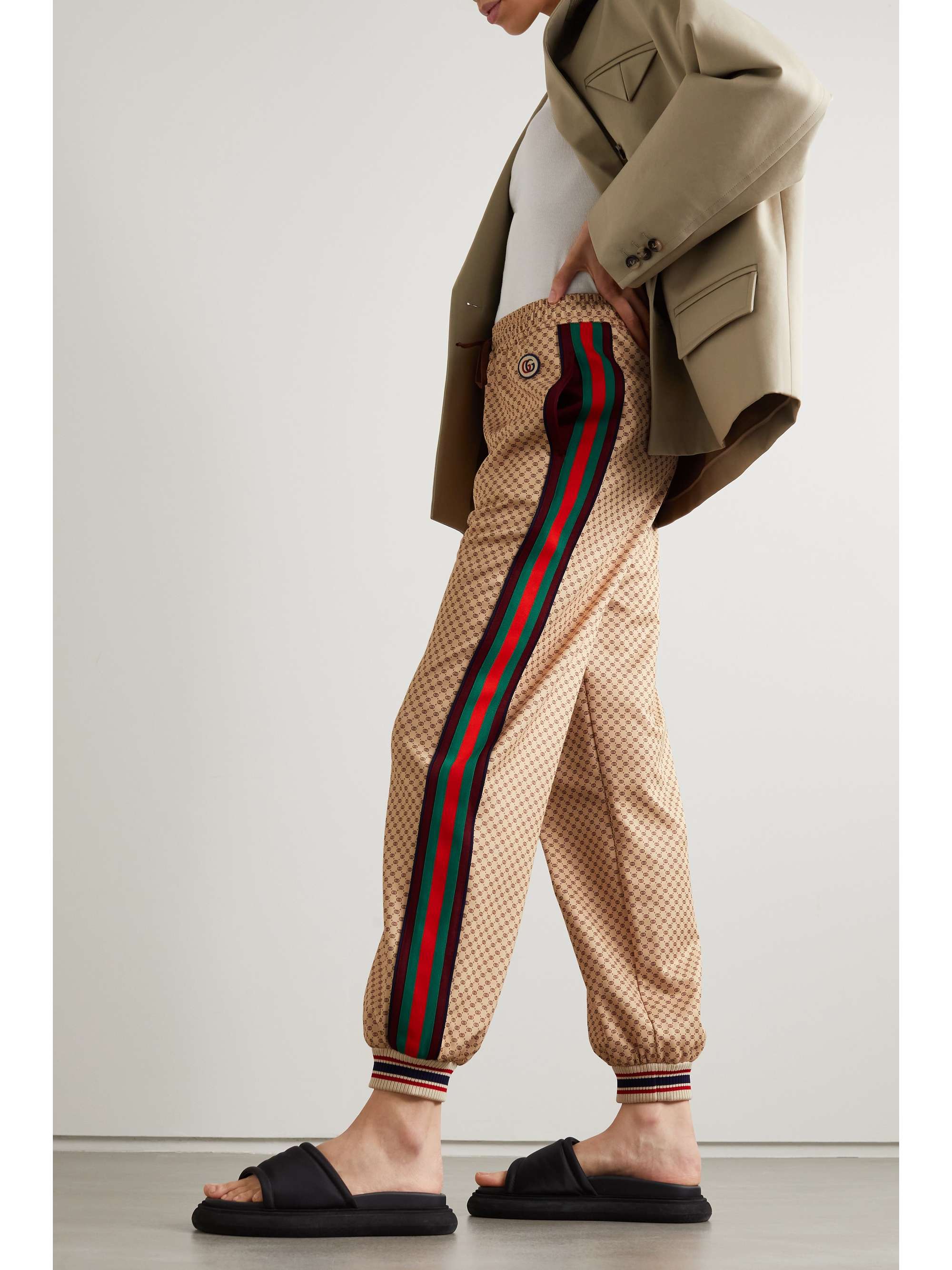 Beige Appliquéd striped printed tech 