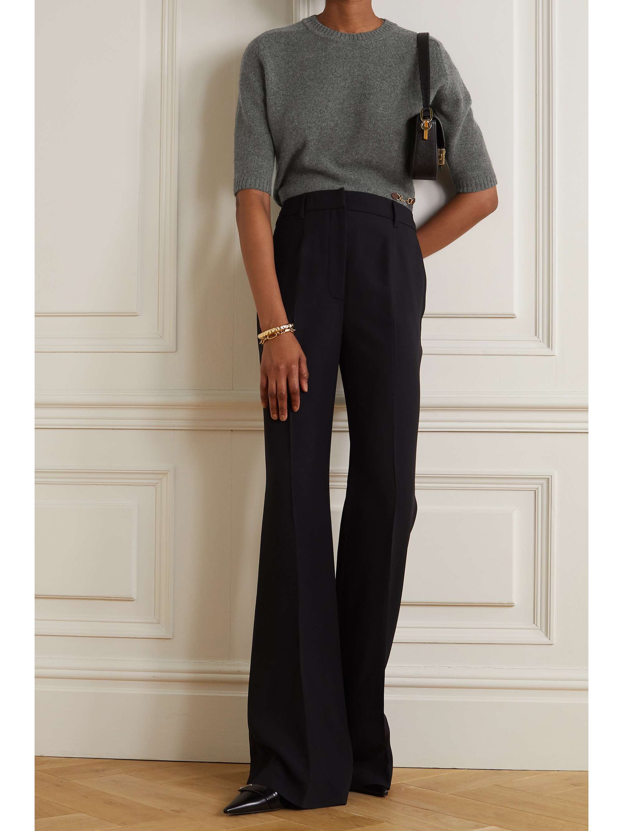 GUCCI Horsebit-detailed leather-trimmed cashmere sweater