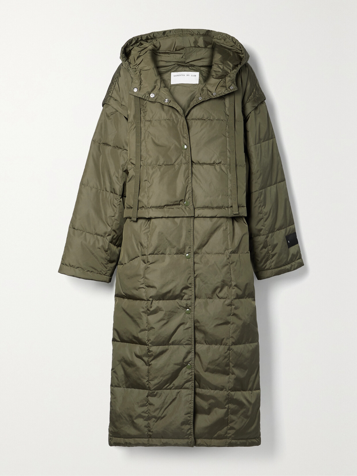 Shoreditch Ski Club - Eden Convertible Hooded Quilted Padded Shell Coat - Army green 22 Awaiting product image