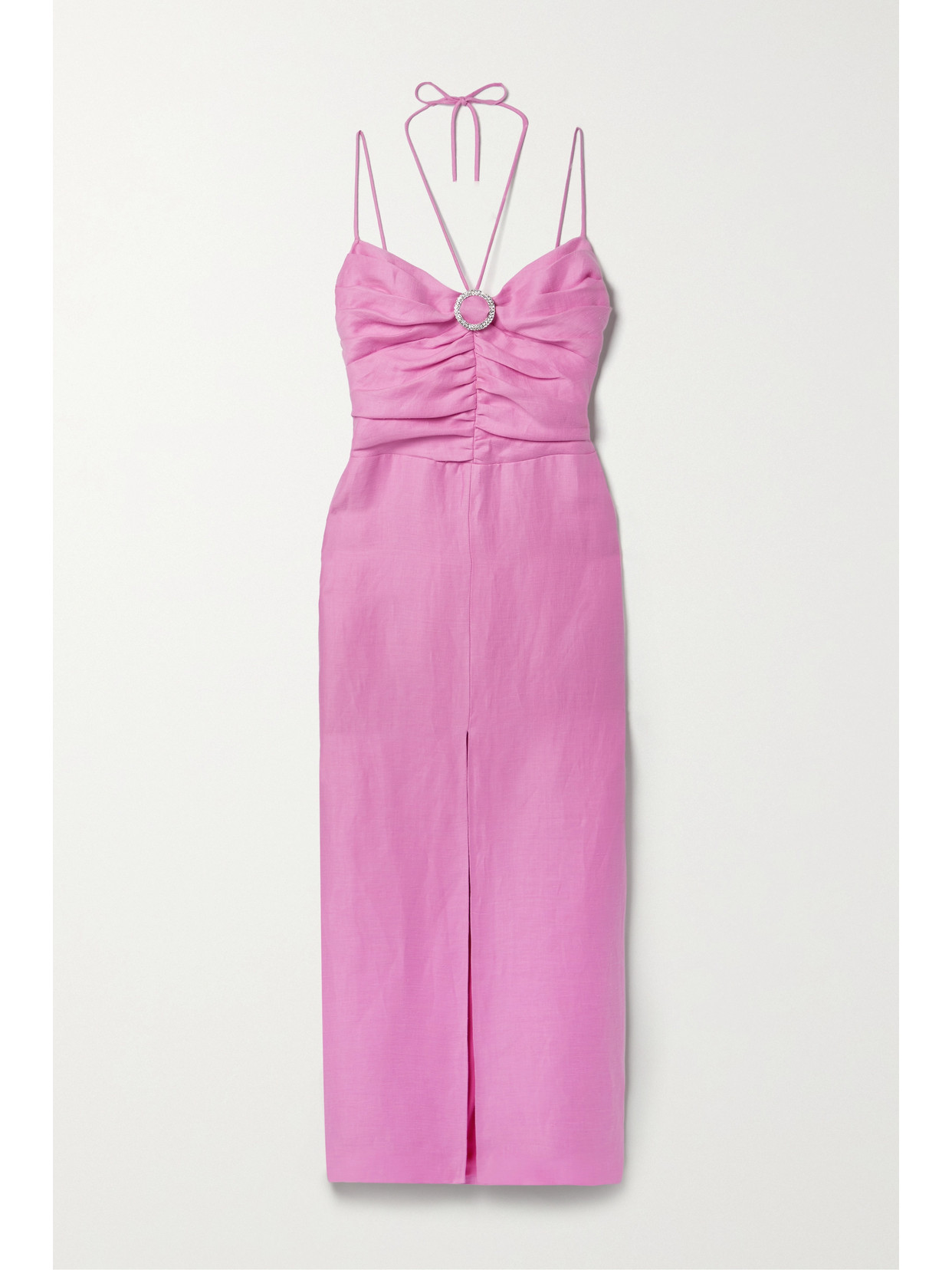 RASARIO - Crystal-embellished Linen-blend Midi Dress - Pink