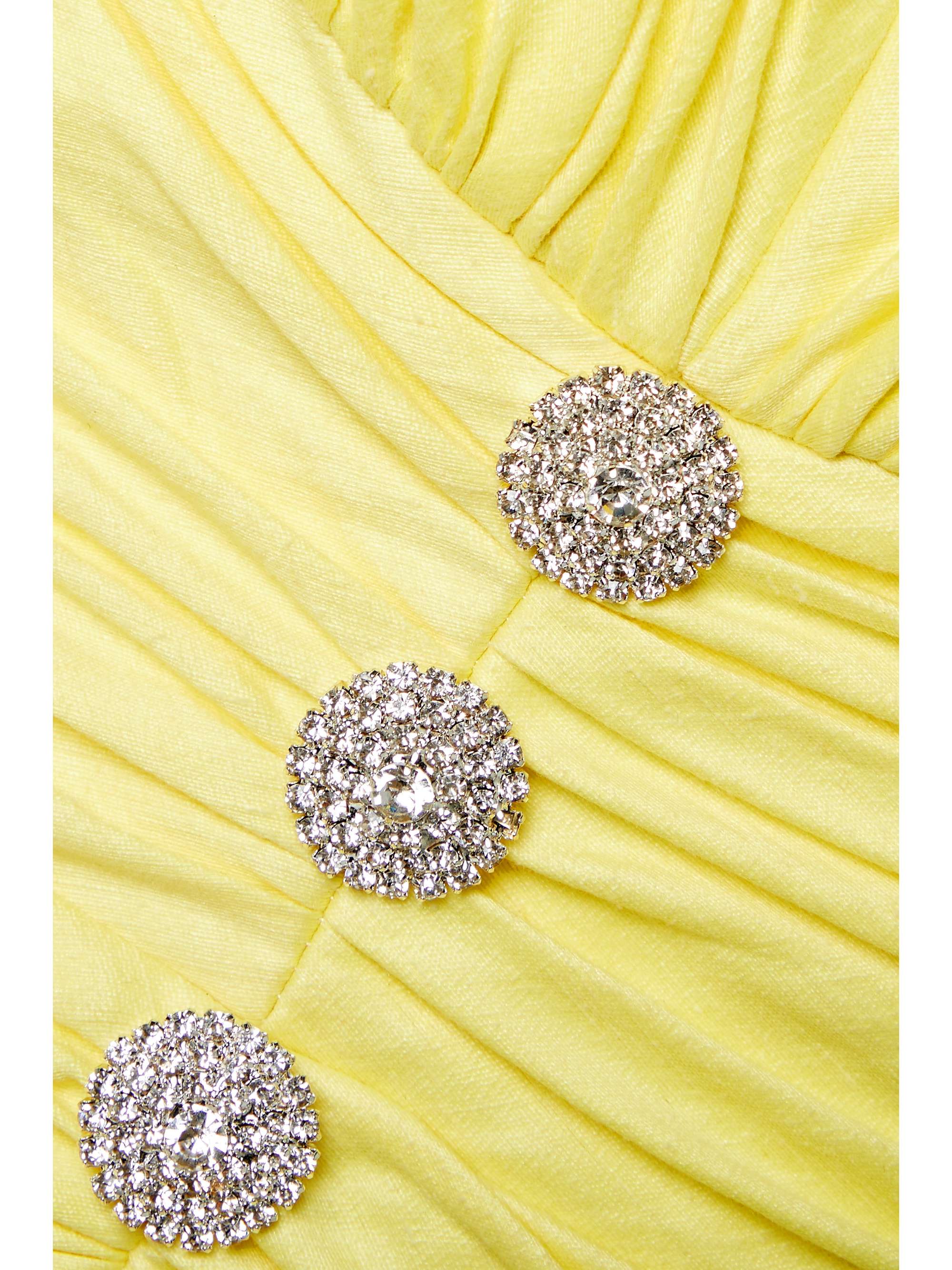 RASARIO Crystal-embellished ruched linen-blend midi dress