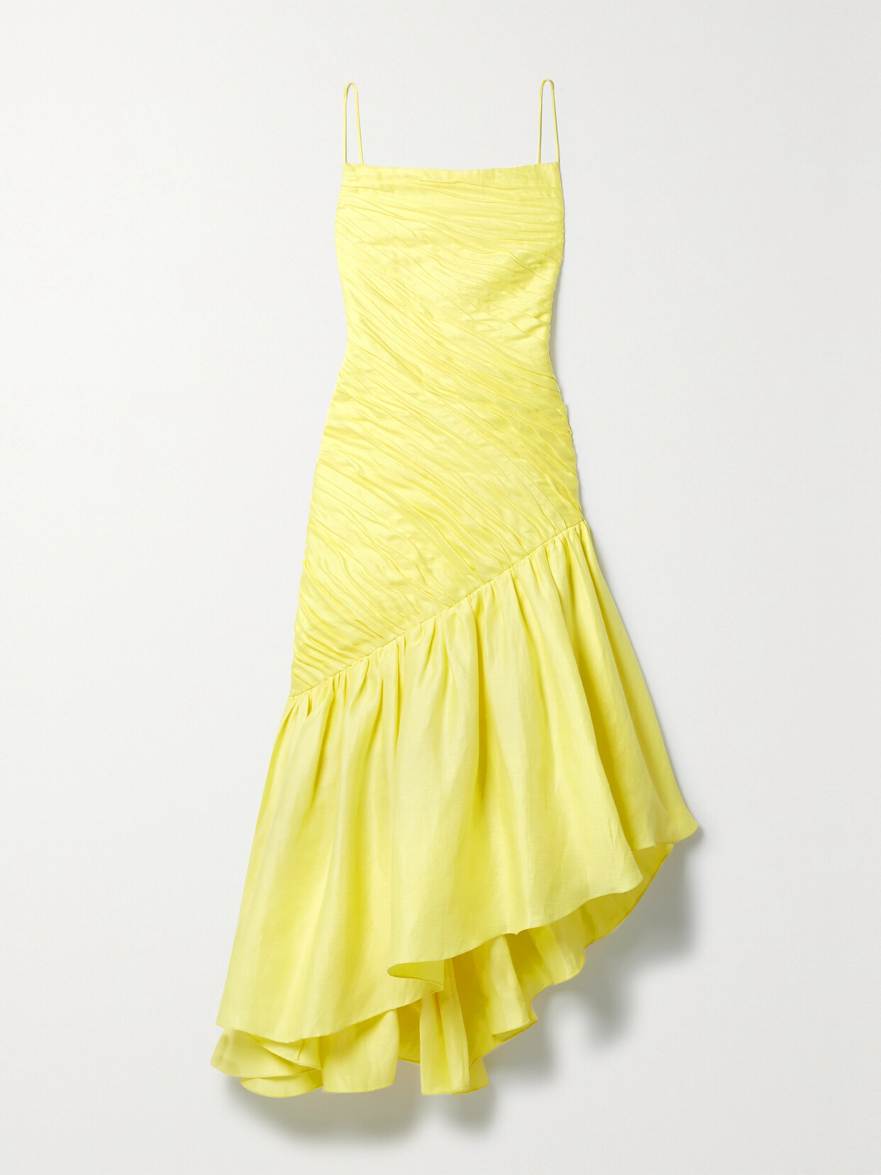 Rasario Asymmetric Ruffled Linen-blend Dress In Yellow